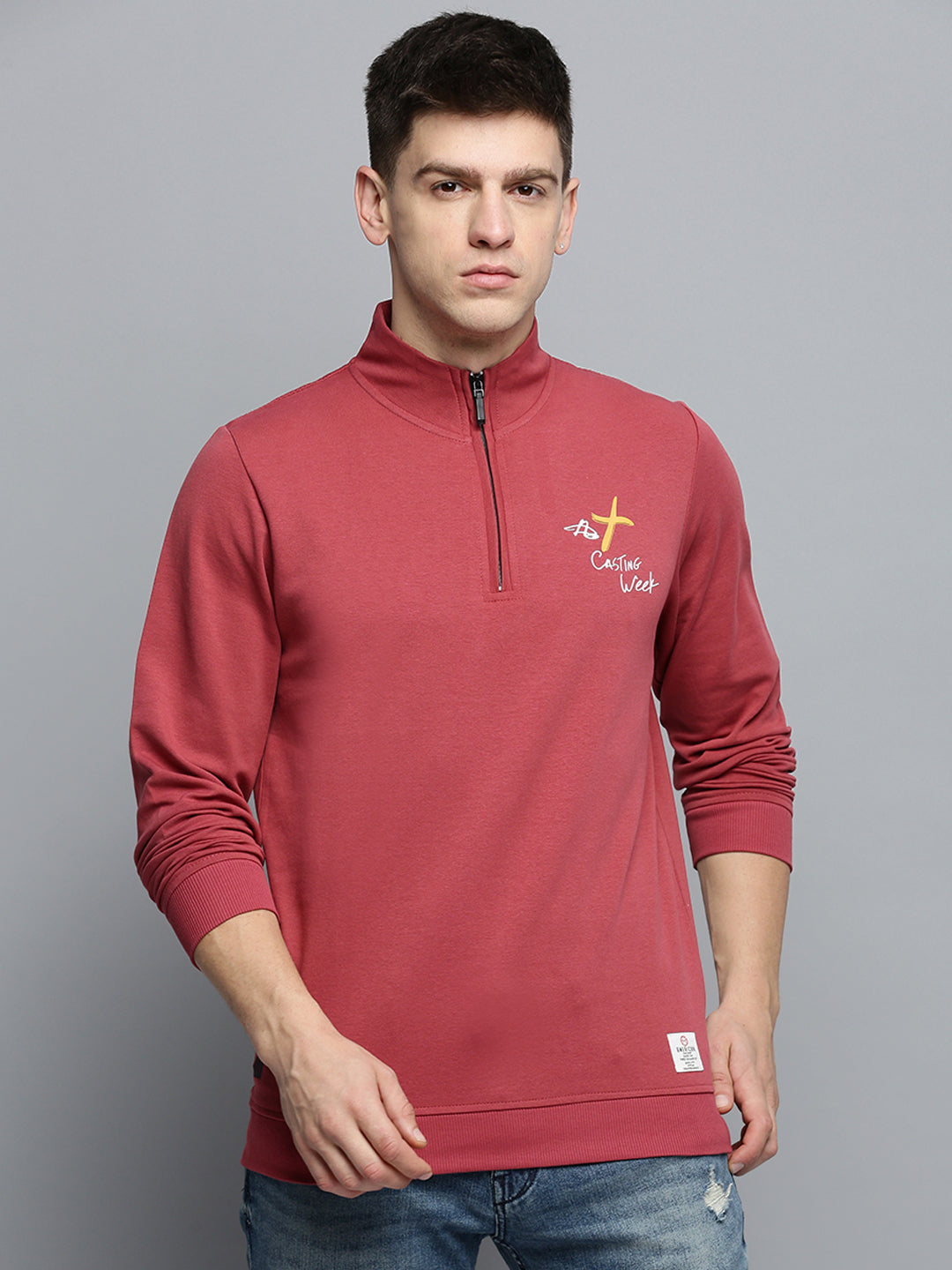 Men Pink Solid Casual Sweatshirt