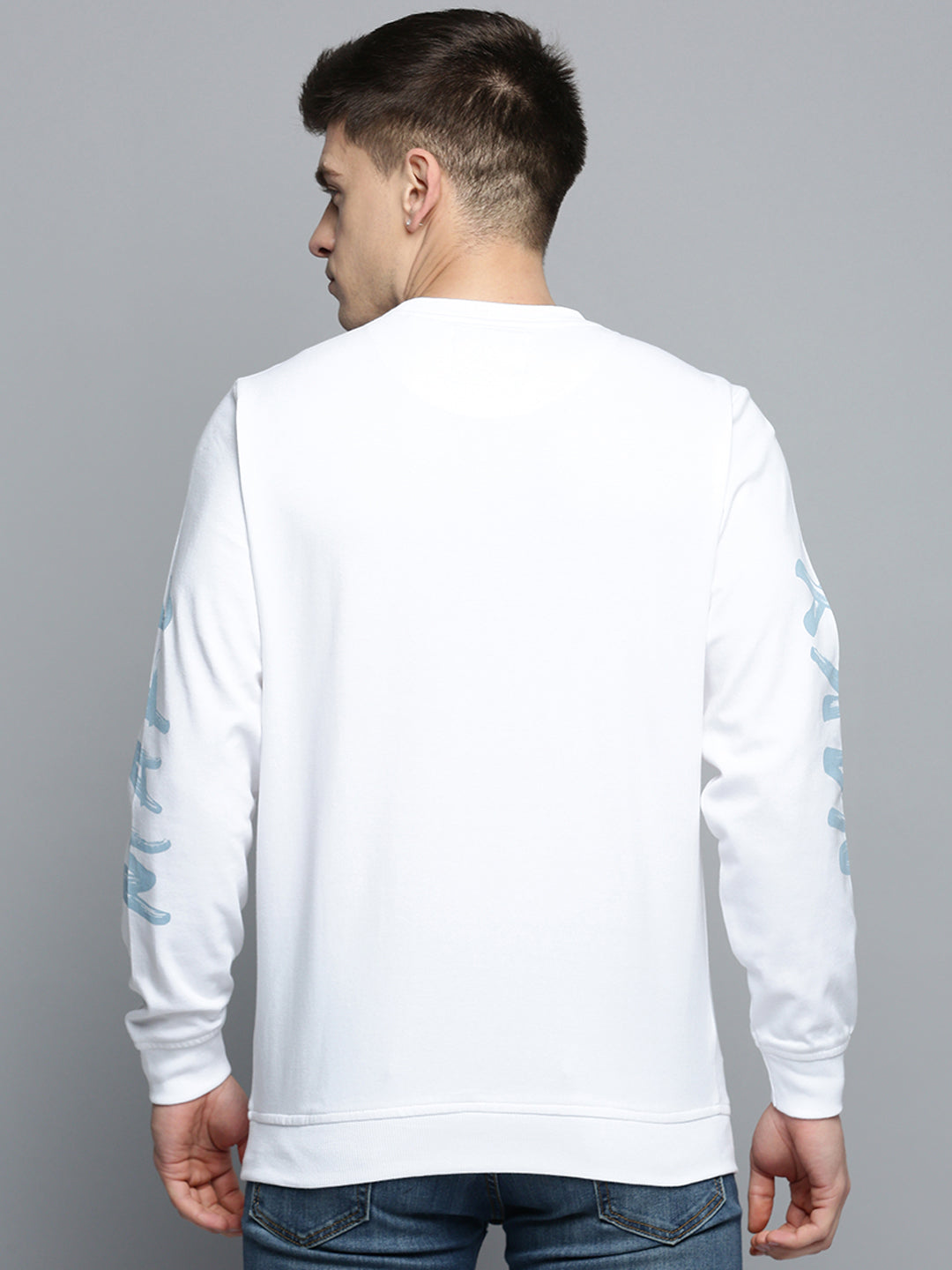 Men White Printed Casual Sweatshirt