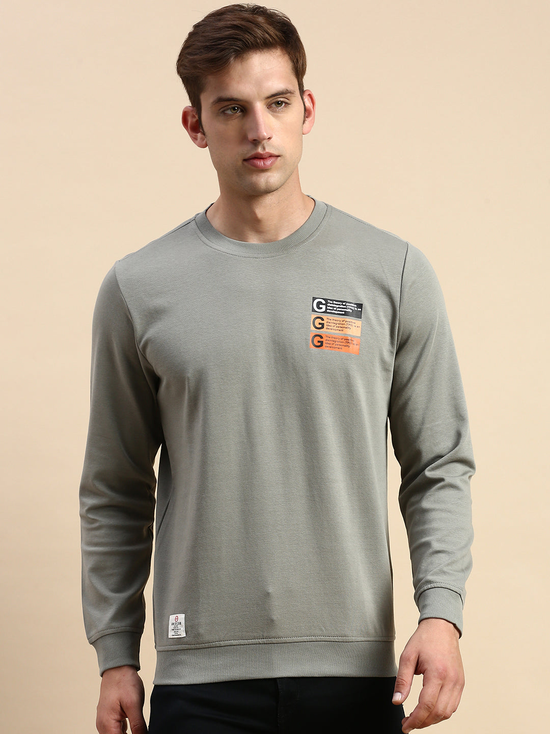 Men Grey Solid Casual Sweatshirt