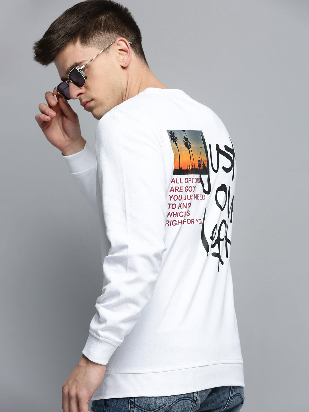 Men White Solid Casual Sweatshirt