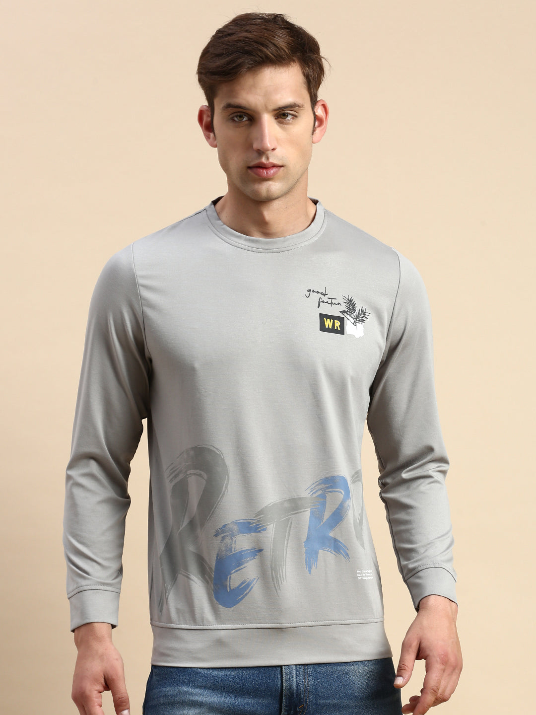 Men Grey Printed Casual Sweatshirt