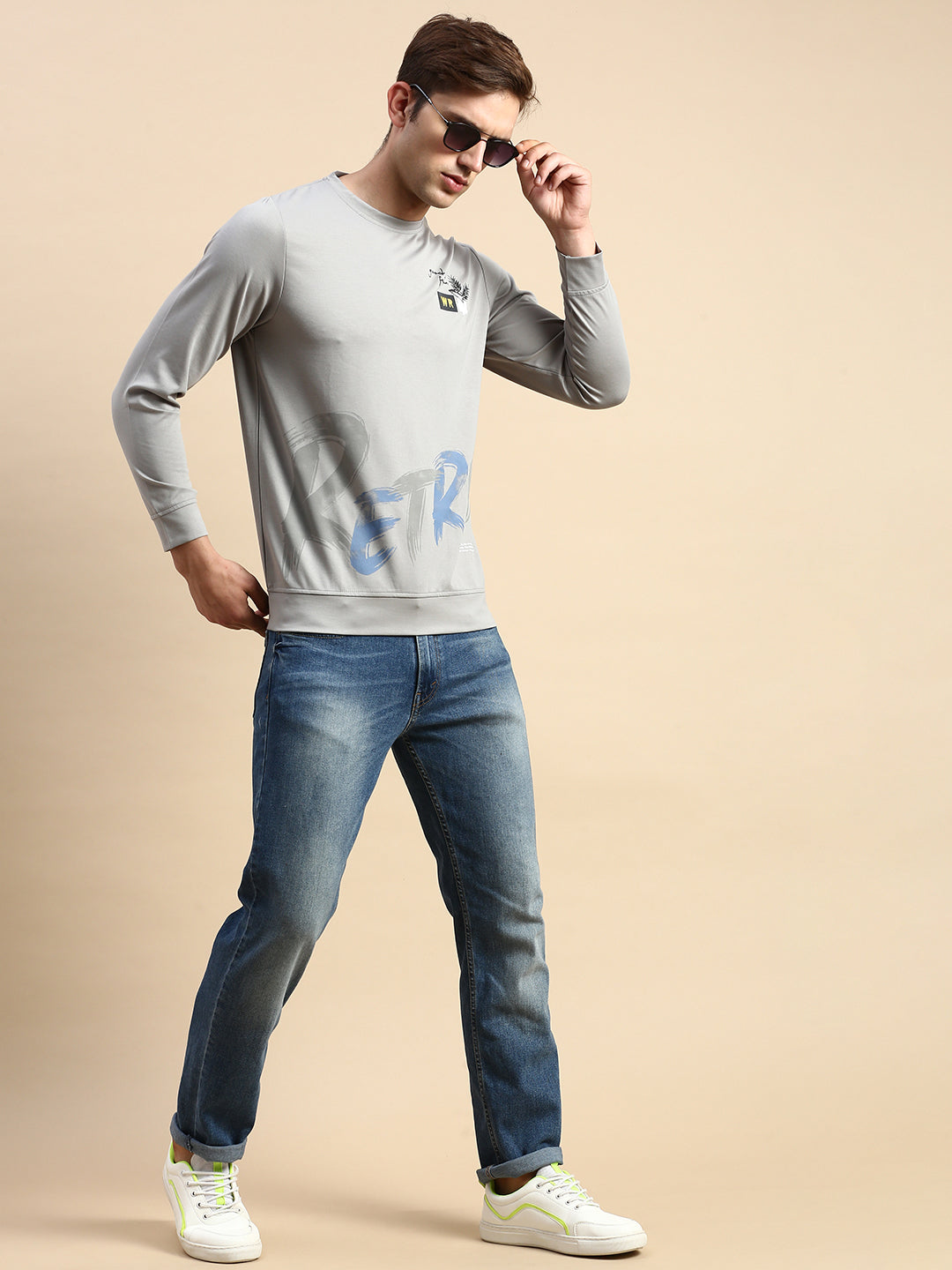 Men Grey Printed Casual Sweatshirt