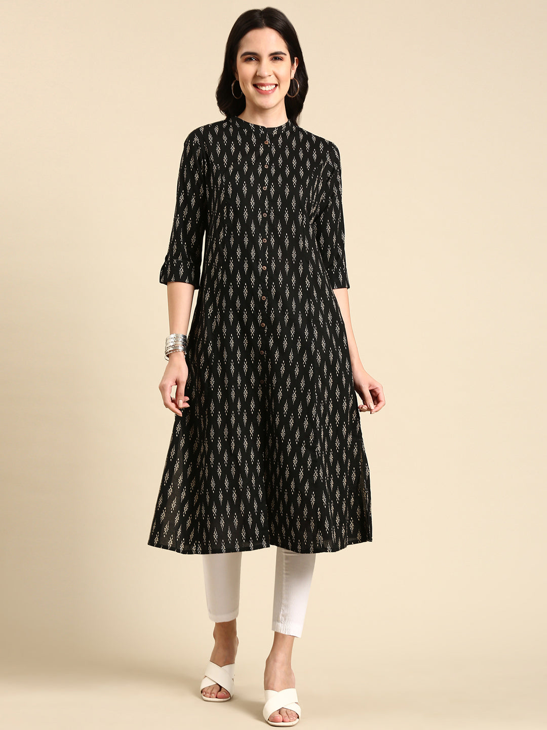 Women's Black Printed Straight Kurta