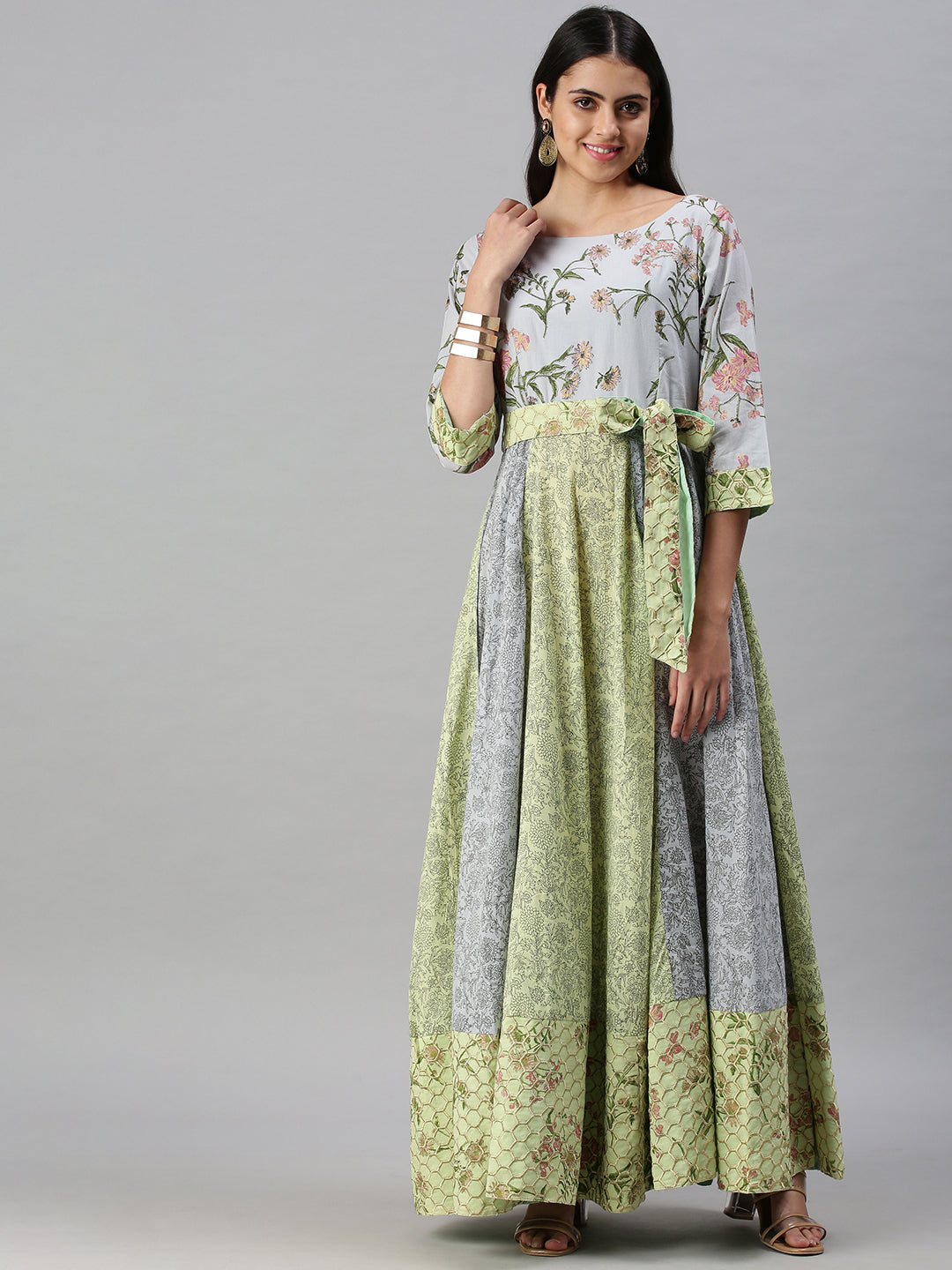 Women's Blue & Green Printed Anarkali Kurta