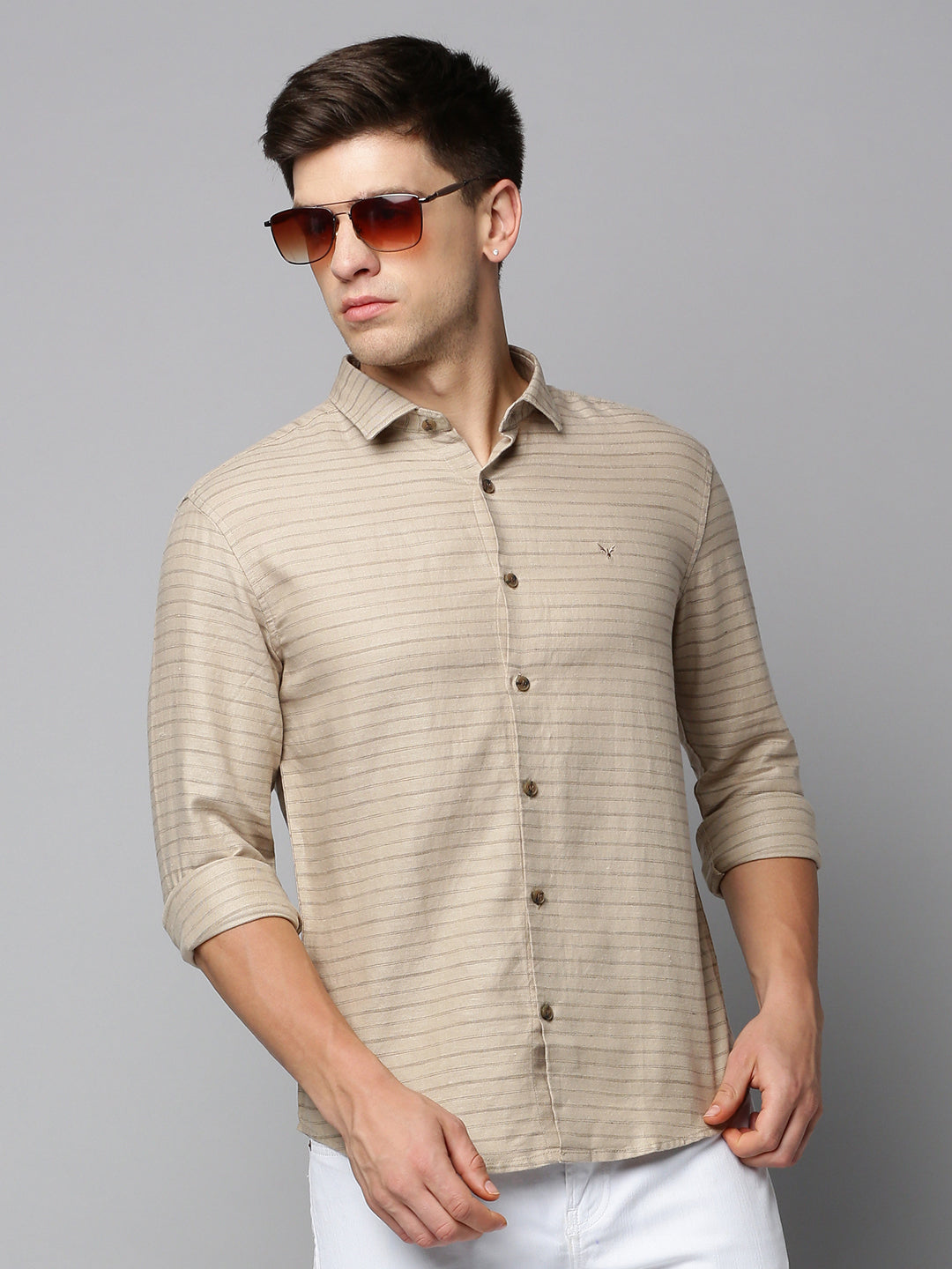 Men Tan Striped Casual Shirt