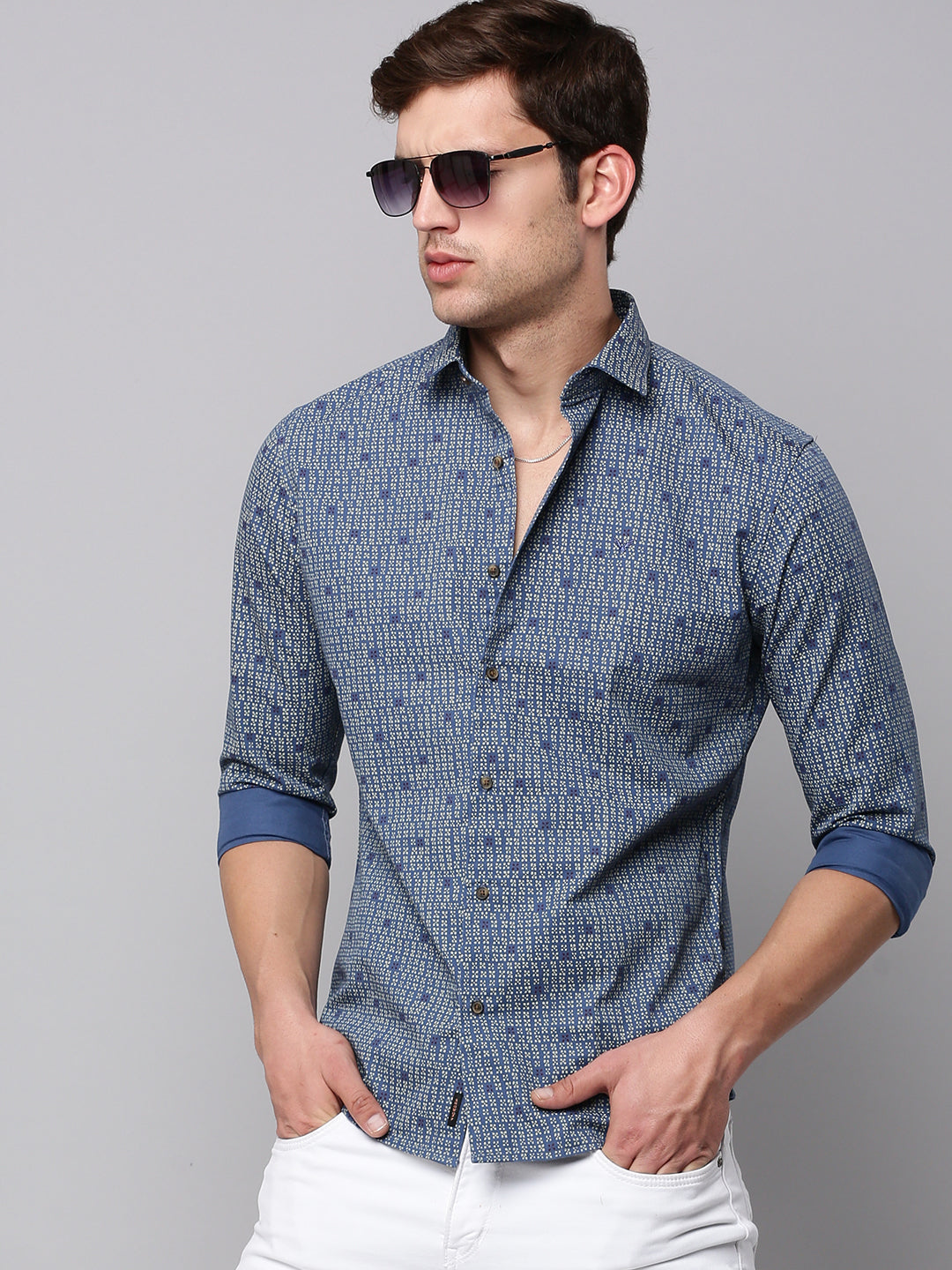 Men Blue Printed Casual Shirt