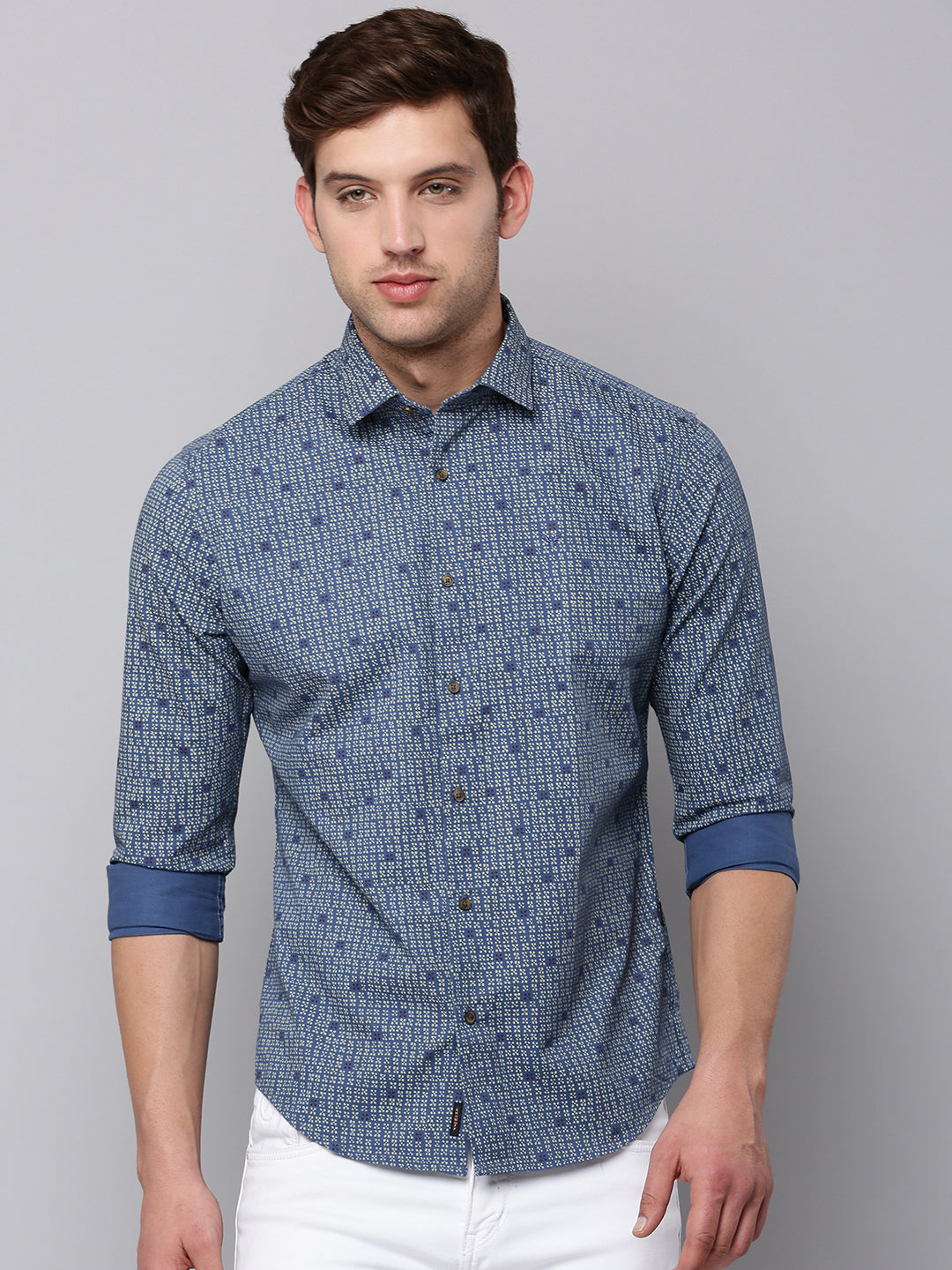 Men Blue Printed Casual Shirt