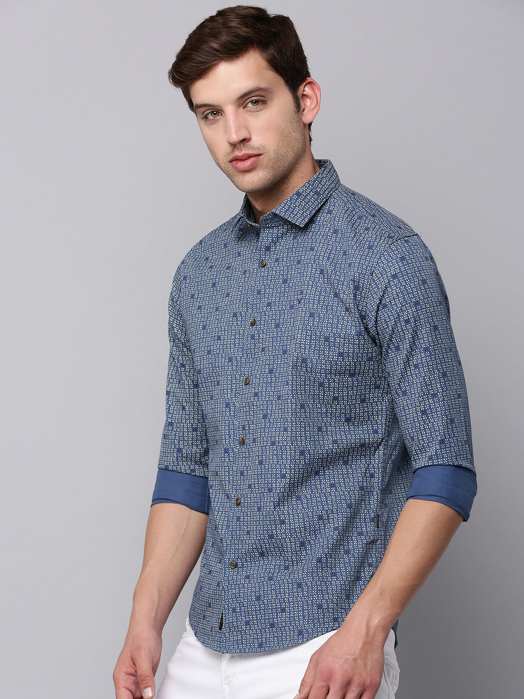 Men Blue Printed Casual Shirt