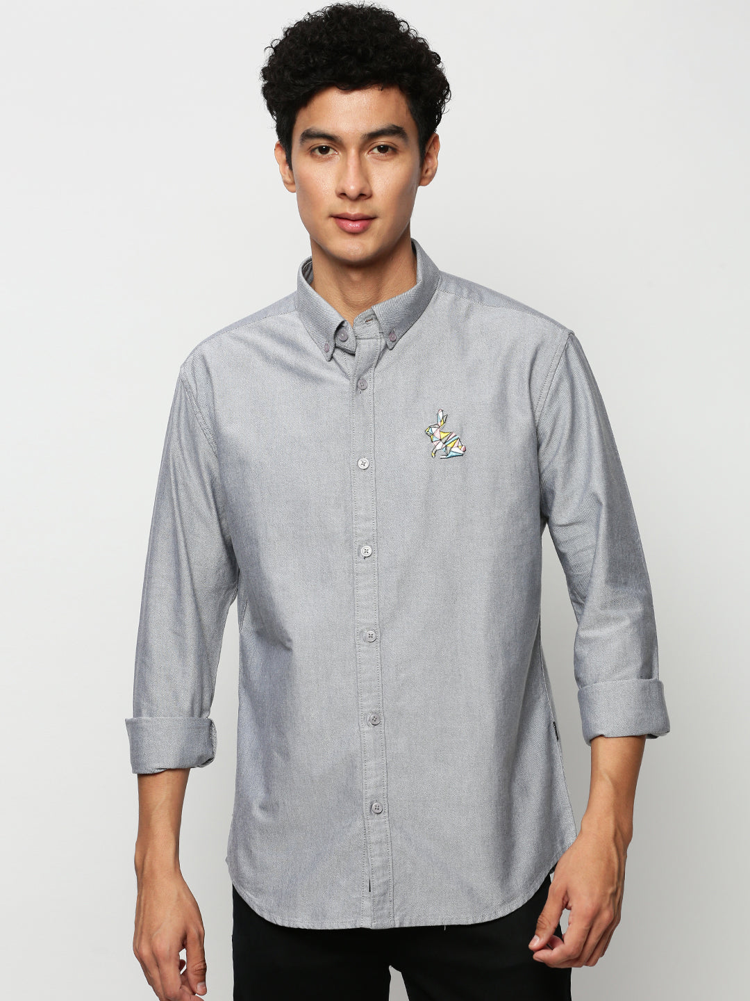 Men Grey Solid Casual Casual Shirts