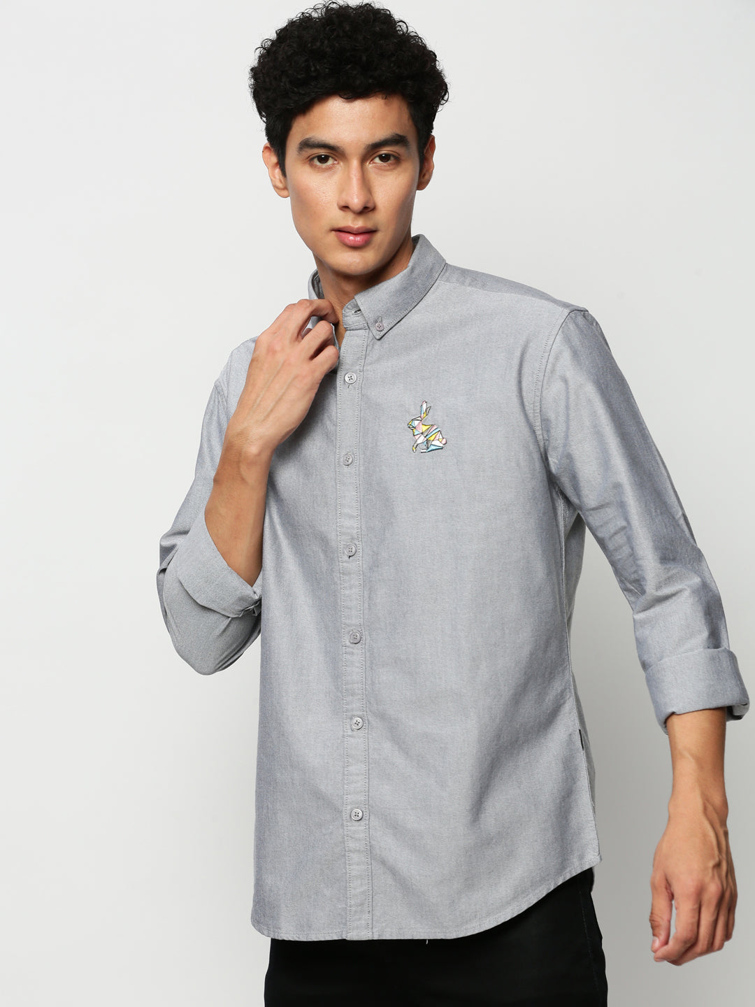 Men Grey Solid Casual Casual Shirts