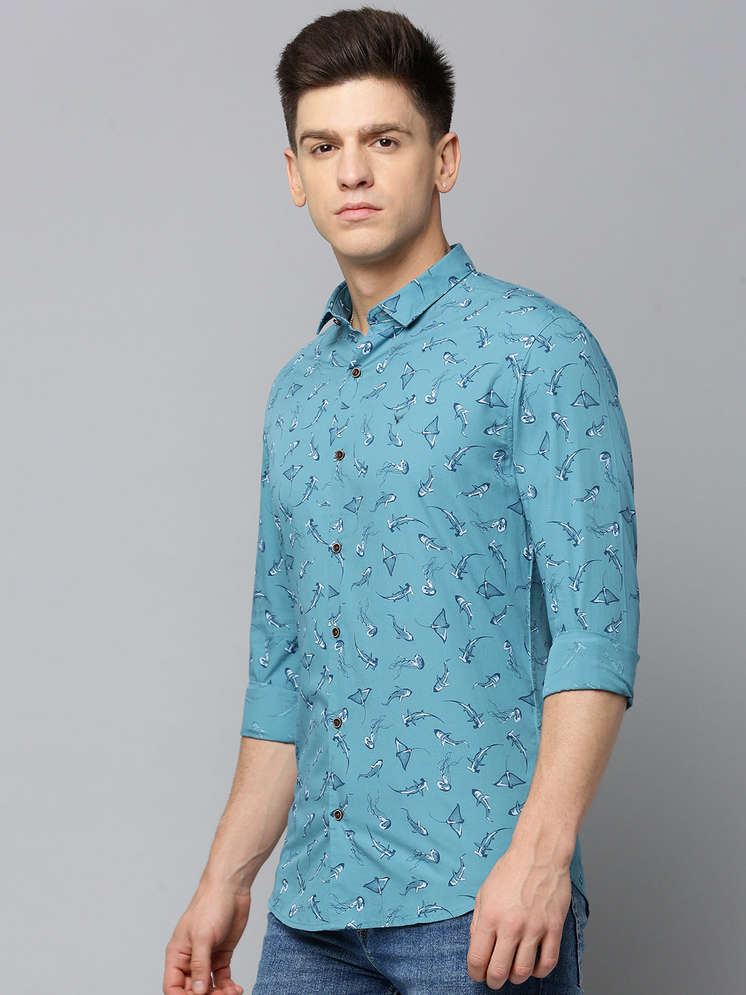 Men Blue Printed Casual Shirt