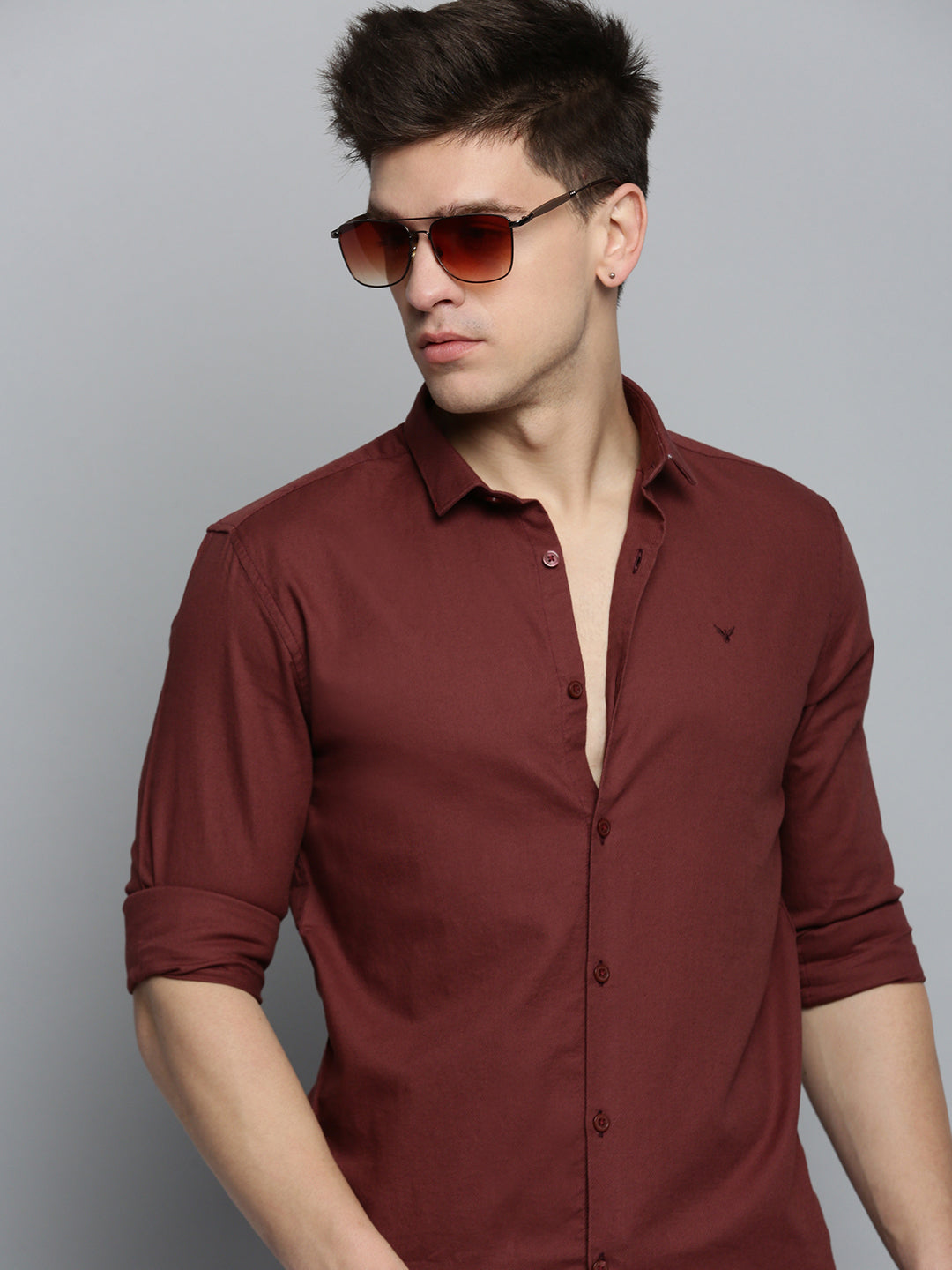 Men Orange Solid Casual Shirt