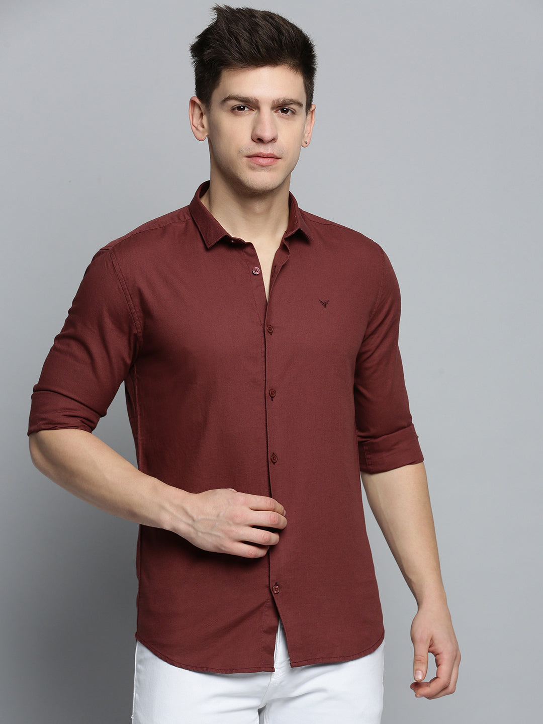 Men Orange Solid Casual Shirt