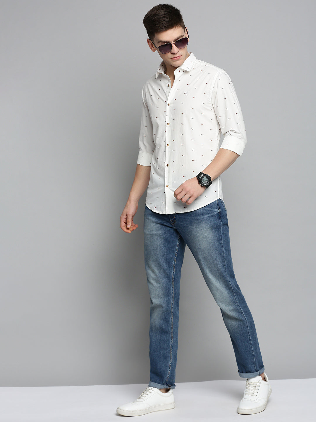 Men White Printed Casual Shirt