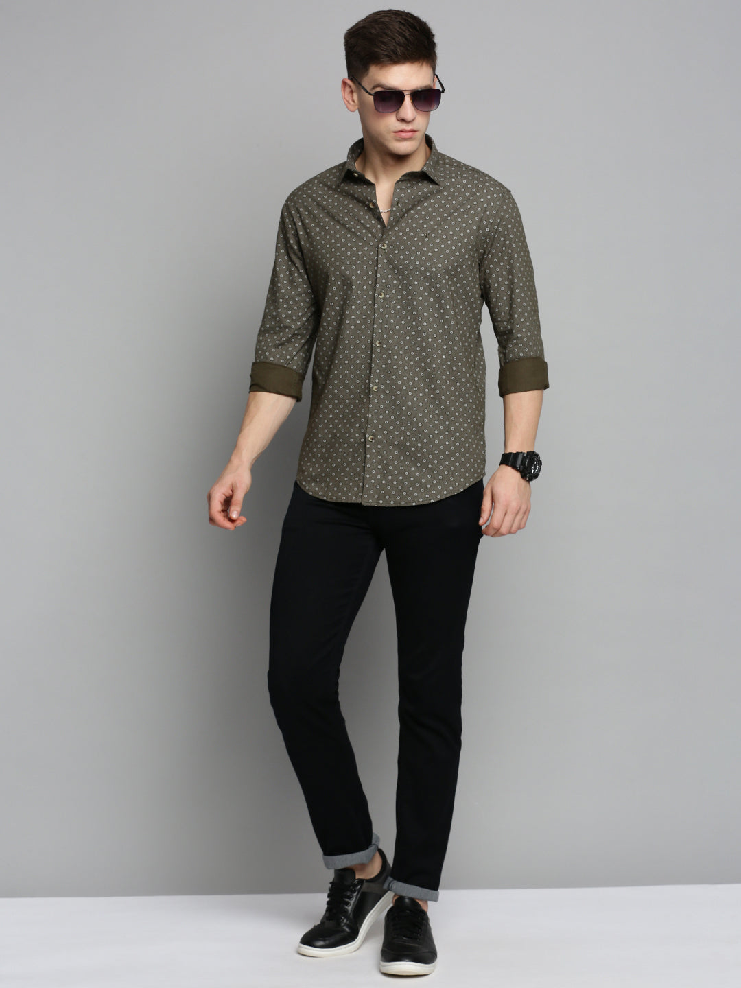 Men Green Printed Casual Shirt