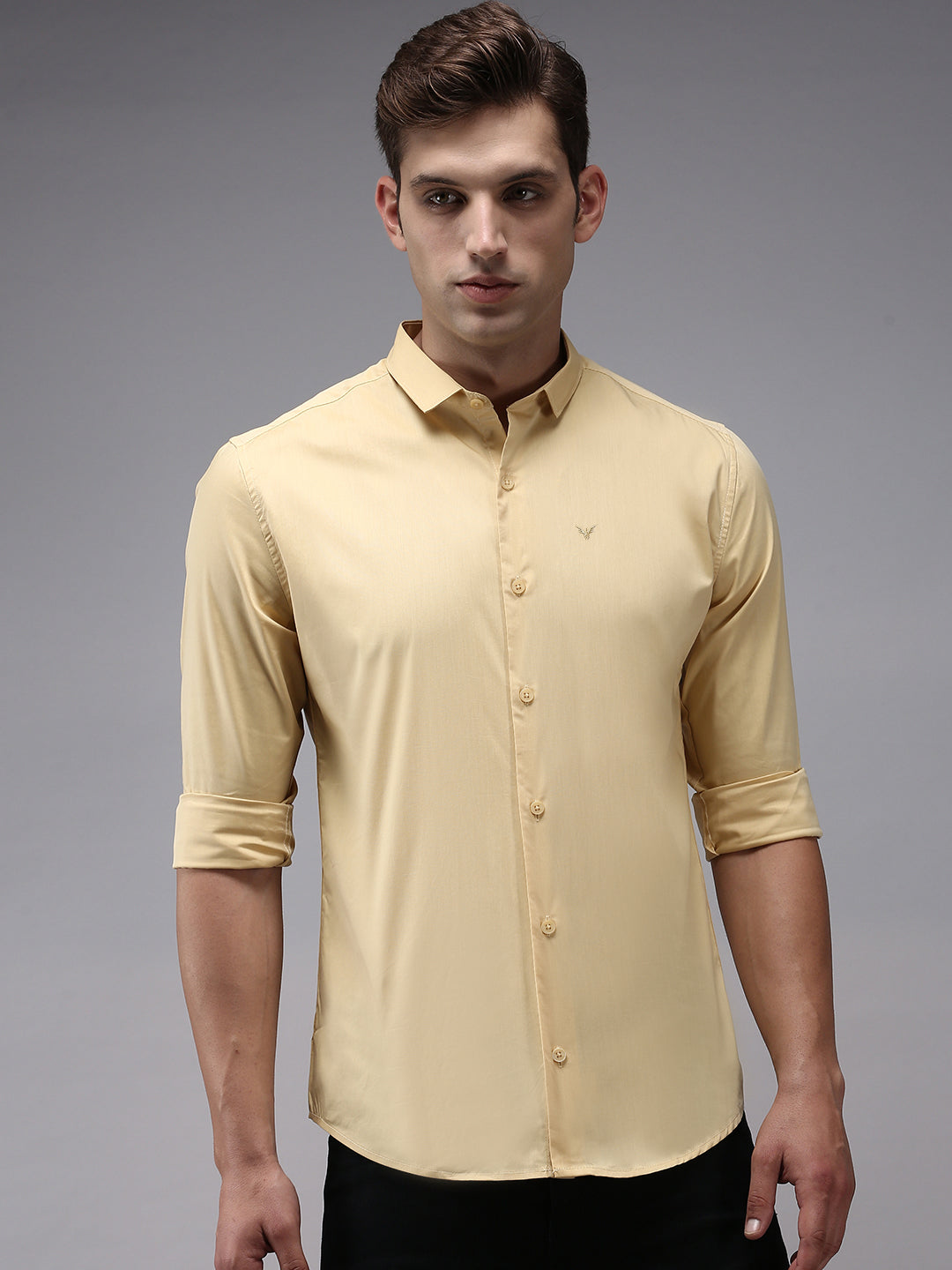 Men Yellow Solid Casual Shirt