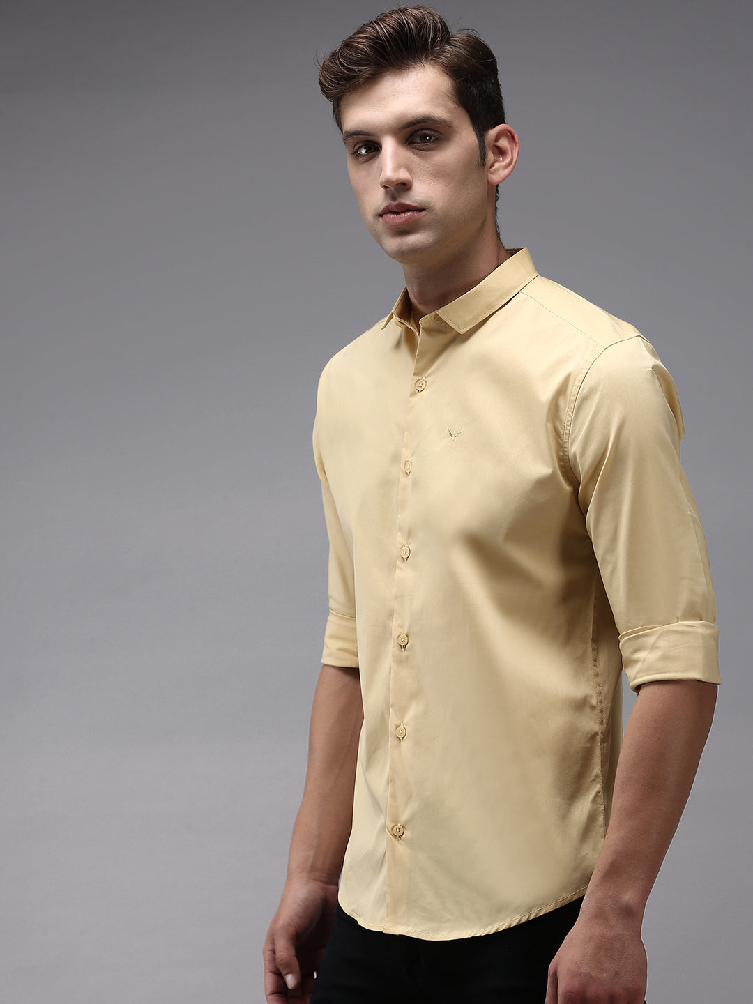 Men Yellow Solid Casual Shirt