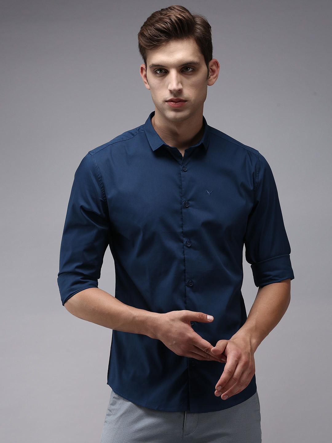 Men Blue Solid Casual Shirt