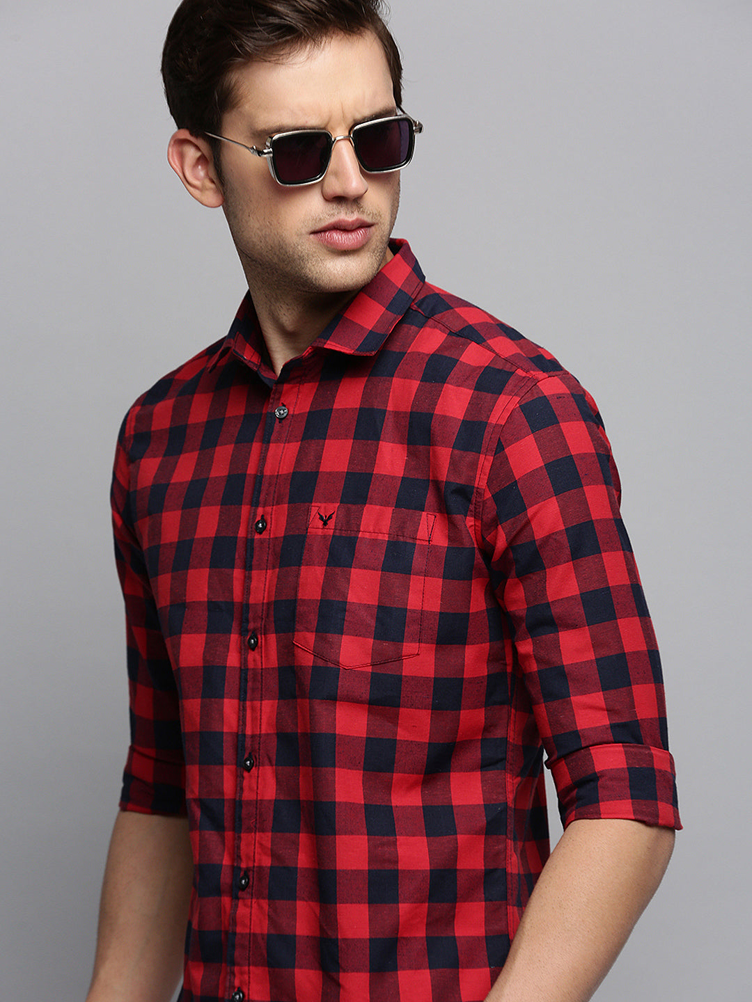 Men Red Checked Casual Shirt