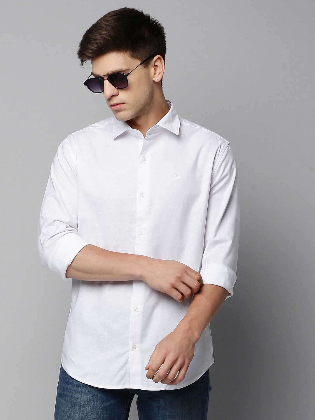 Men White Solid Casual Shirt