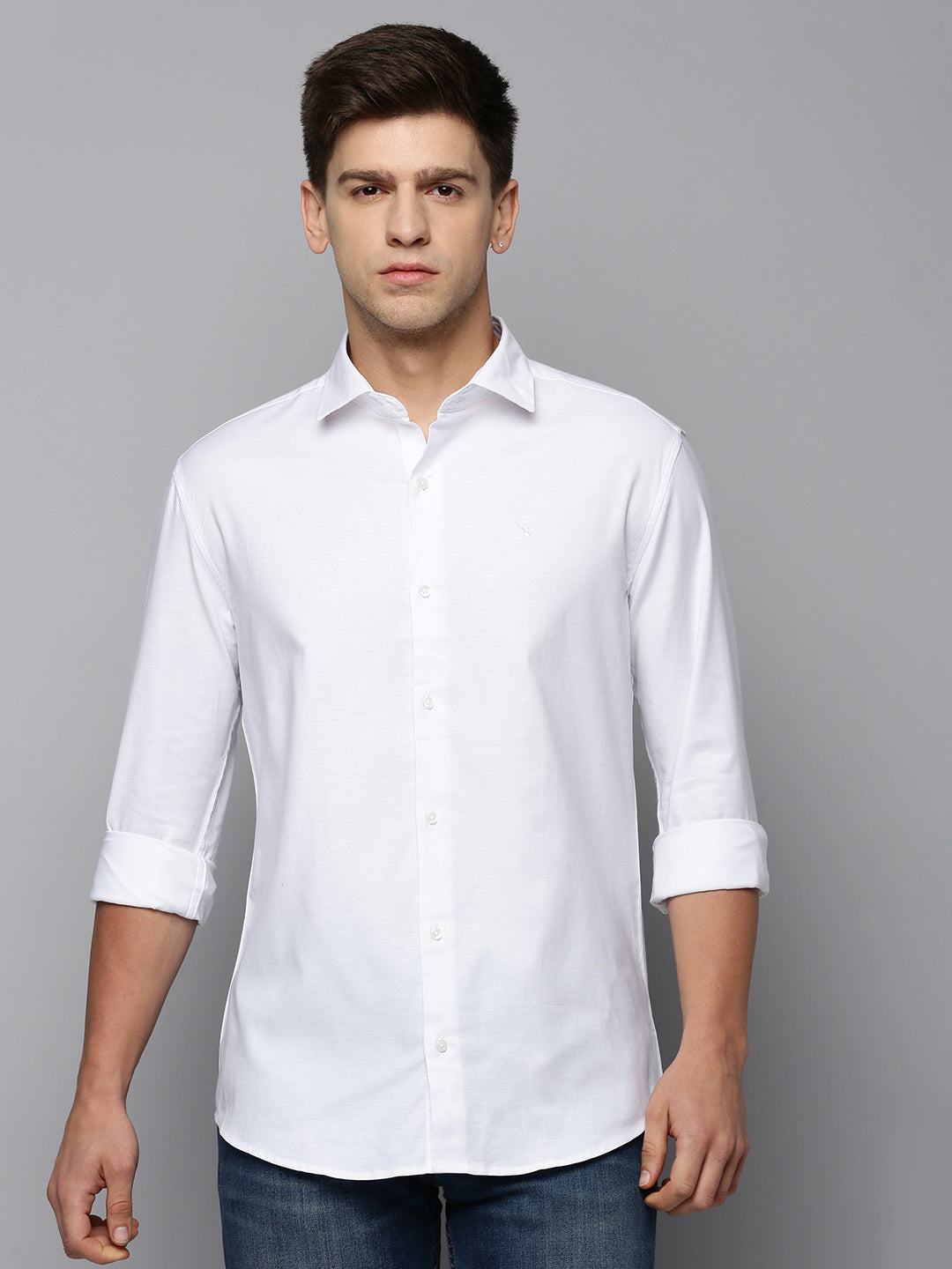 Men White Solid Casual Shirt