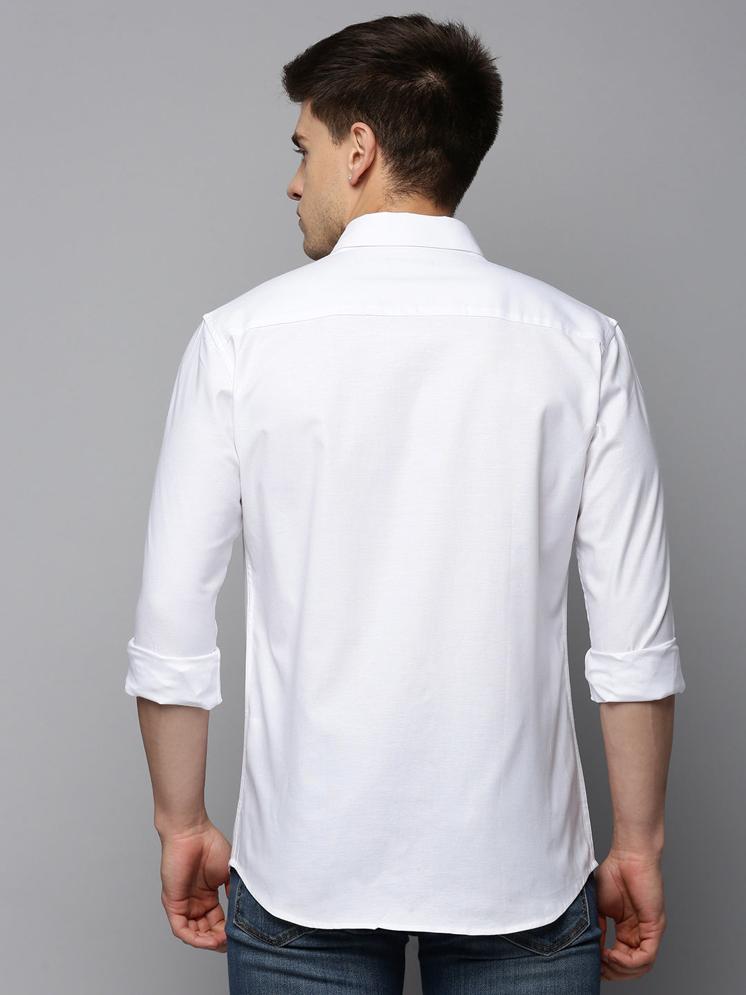 Men White Solid Casual Shirt