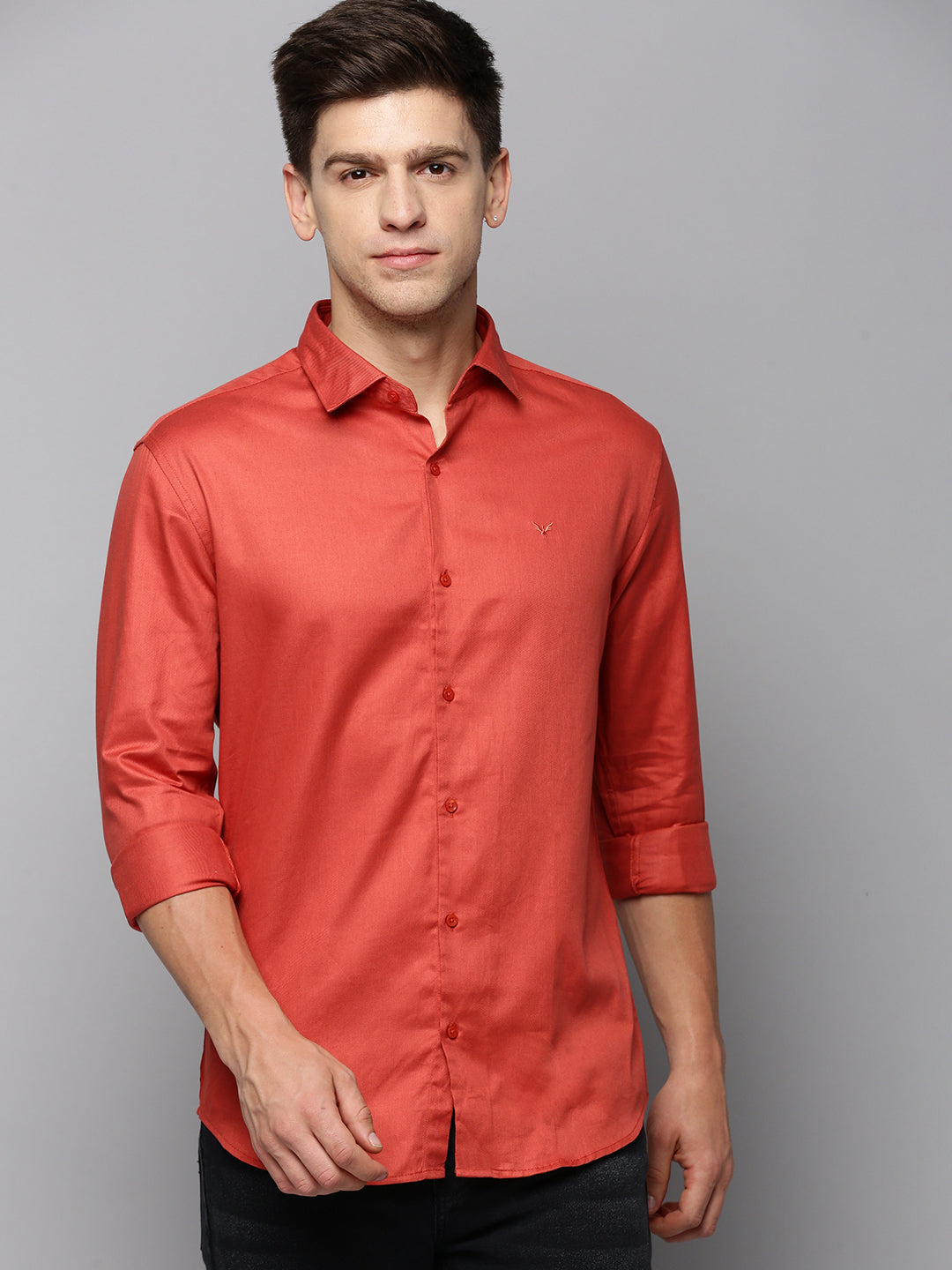 Men Rust Solid Casual Shirt