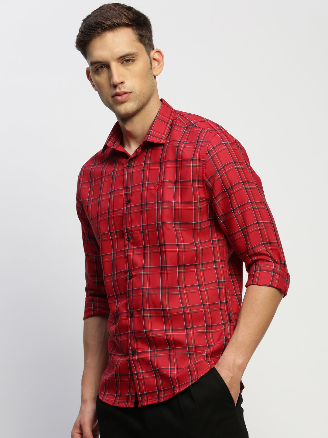 Men Red Checked Shirt