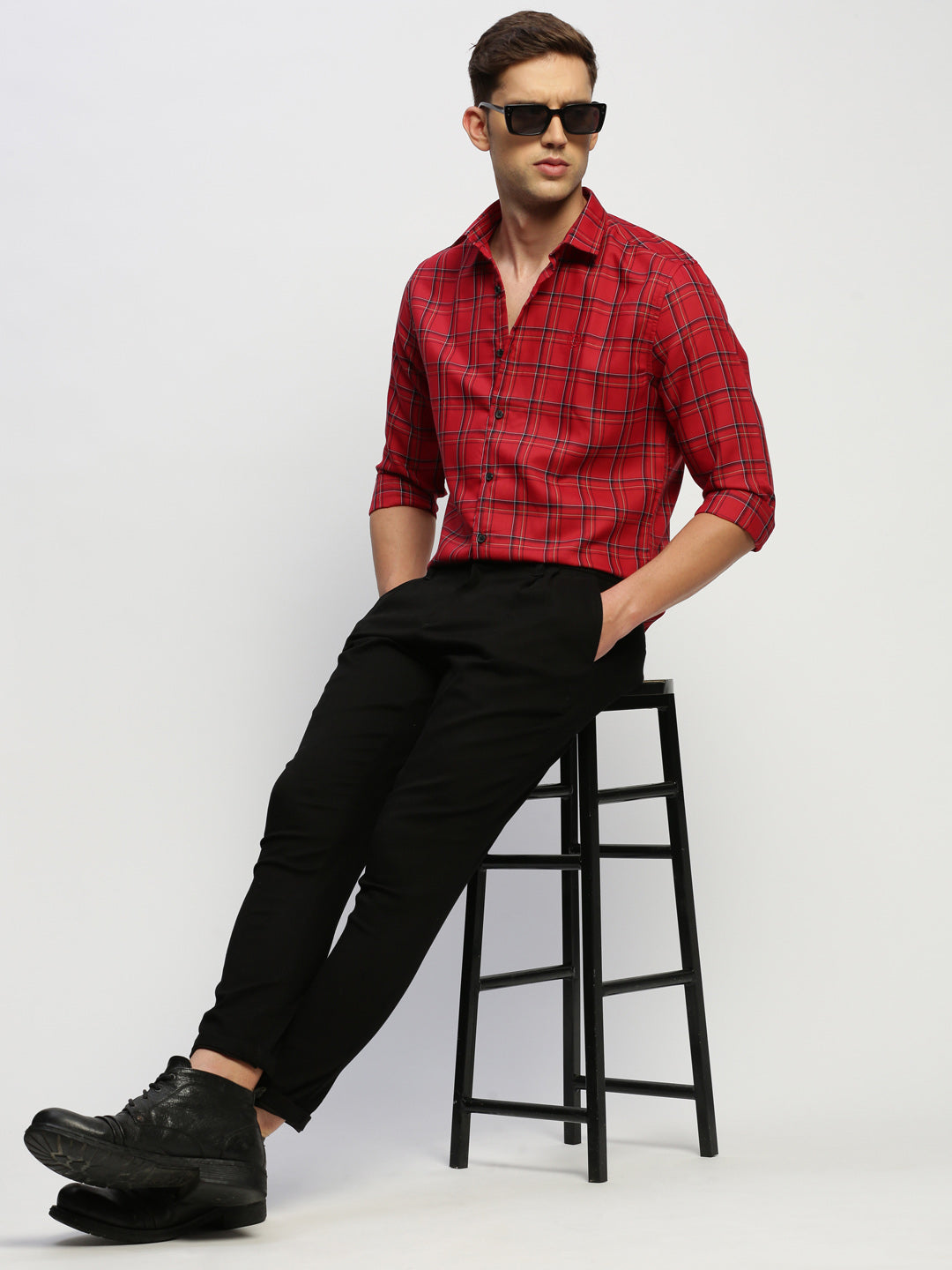 Men Red Checked Shirt