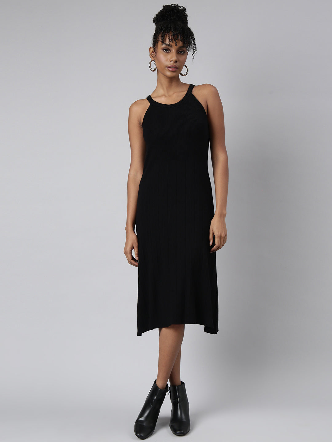 Women Black Solid A-Line Dress