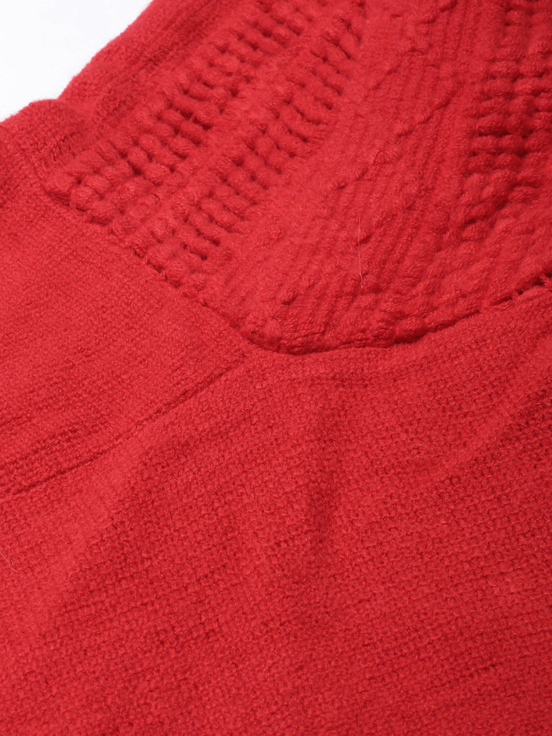 Women Open Knit Longline Red Poncho