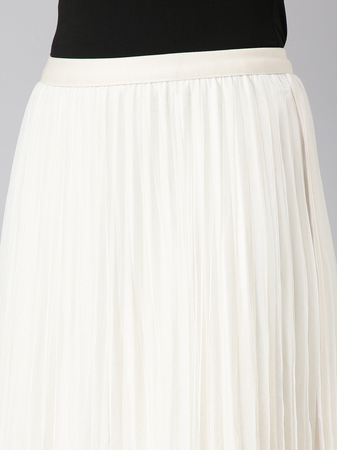 Women Flared Midi Cream Solid Skirt