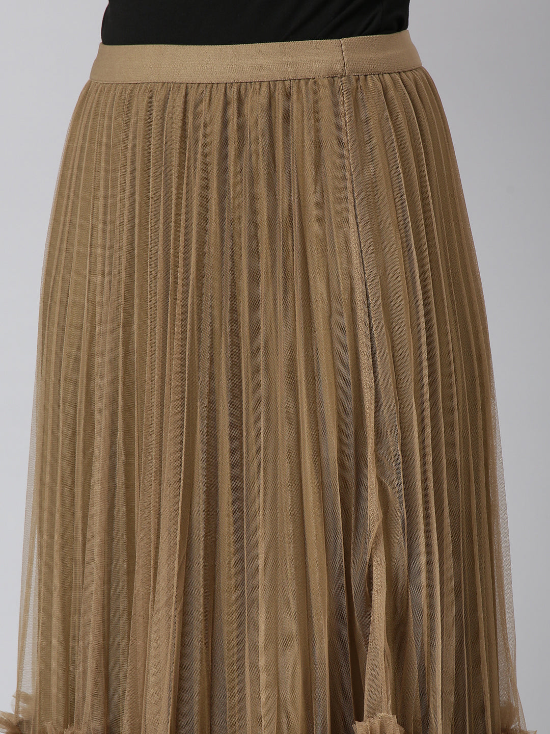 Women Flared Midi Brown Solid Skirt