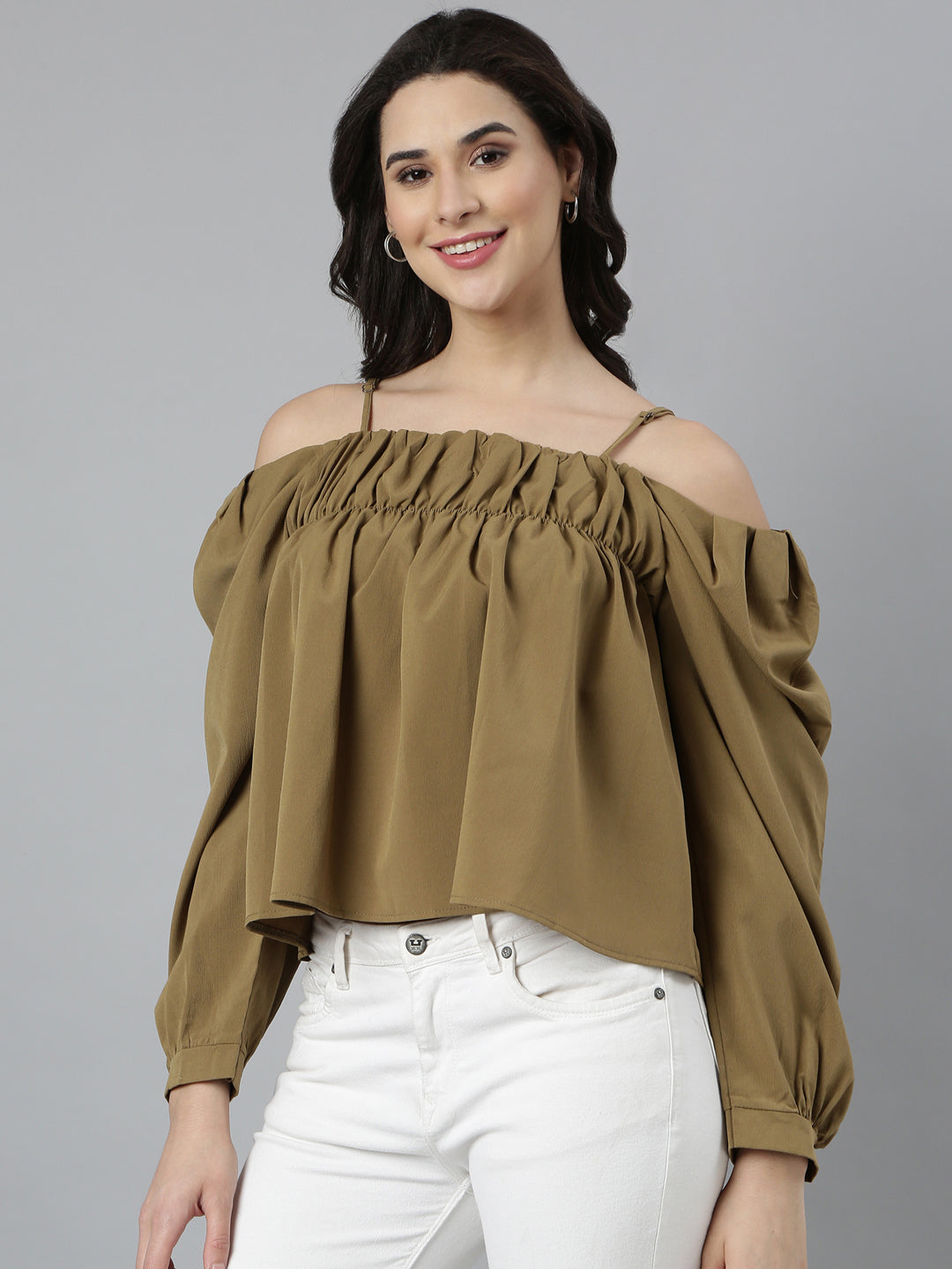 Women Solid Olive Empire Top