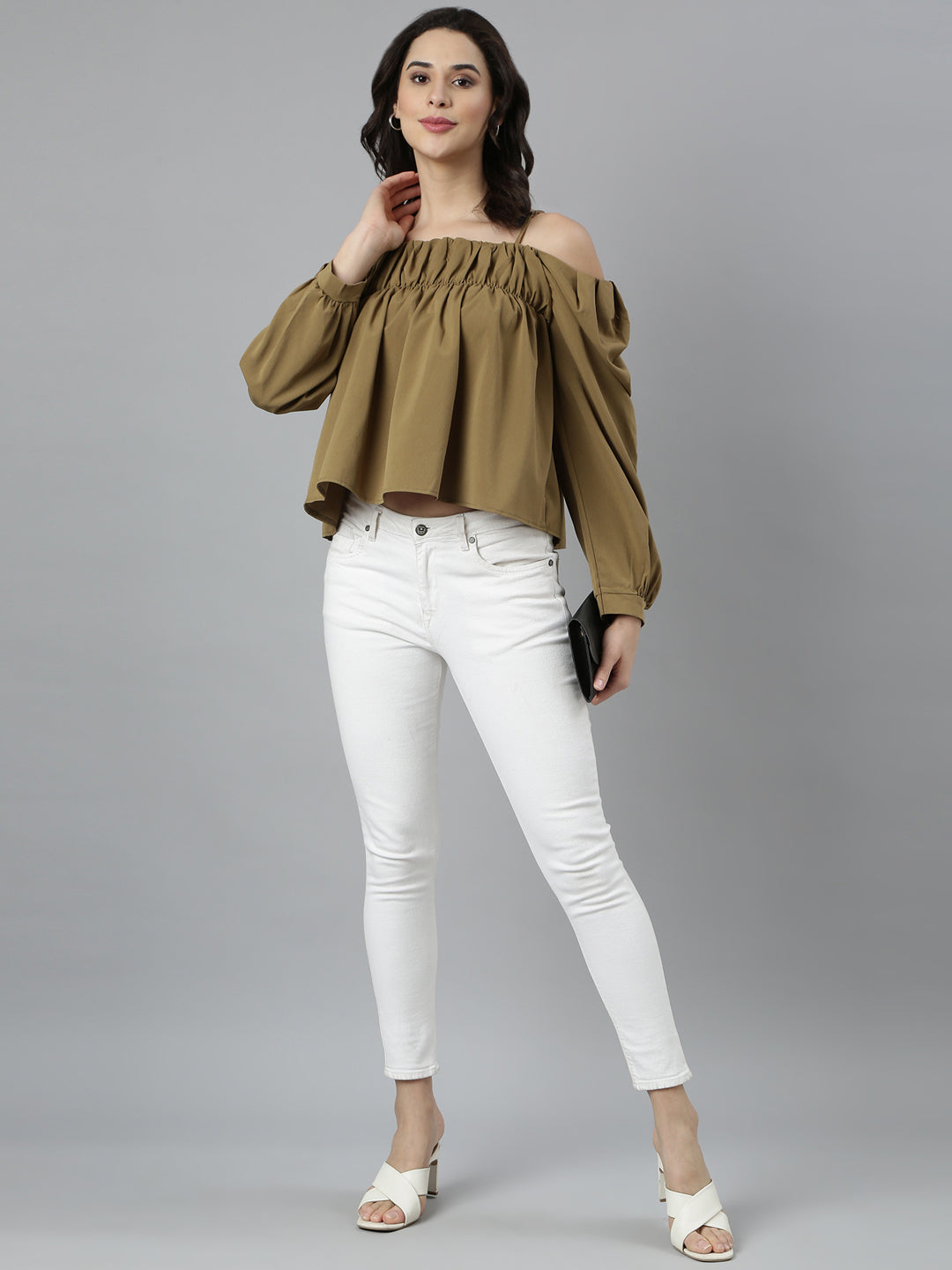 Women Solid Olive Empire Top