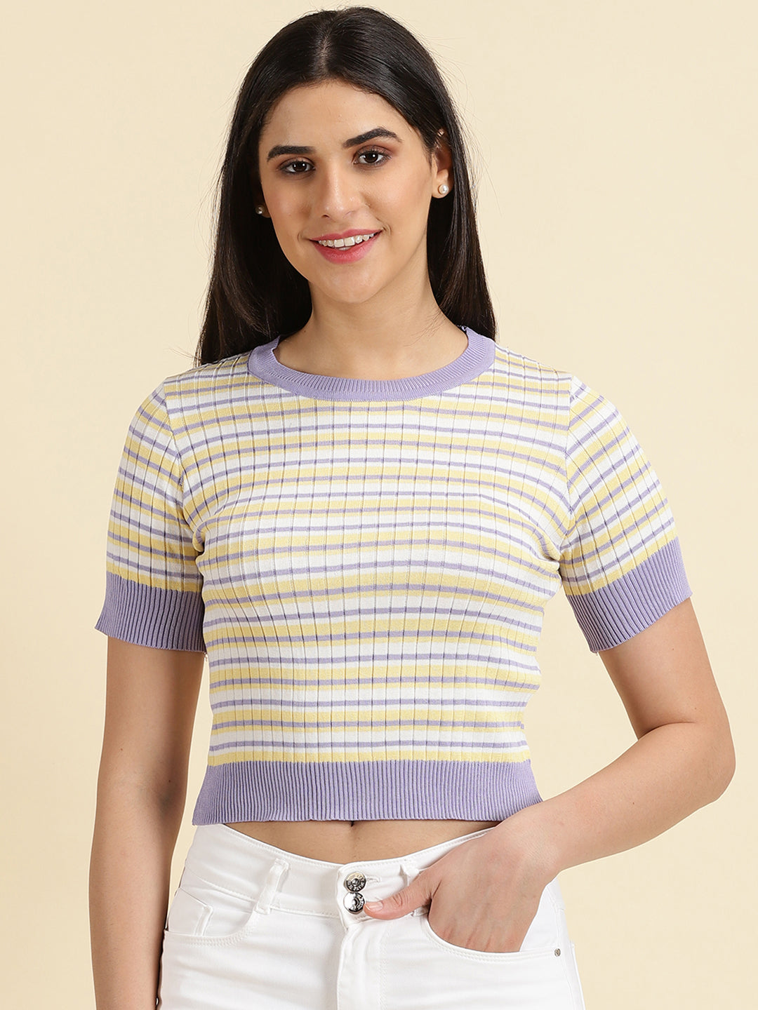 Women's Lavender Striped Fitted Top