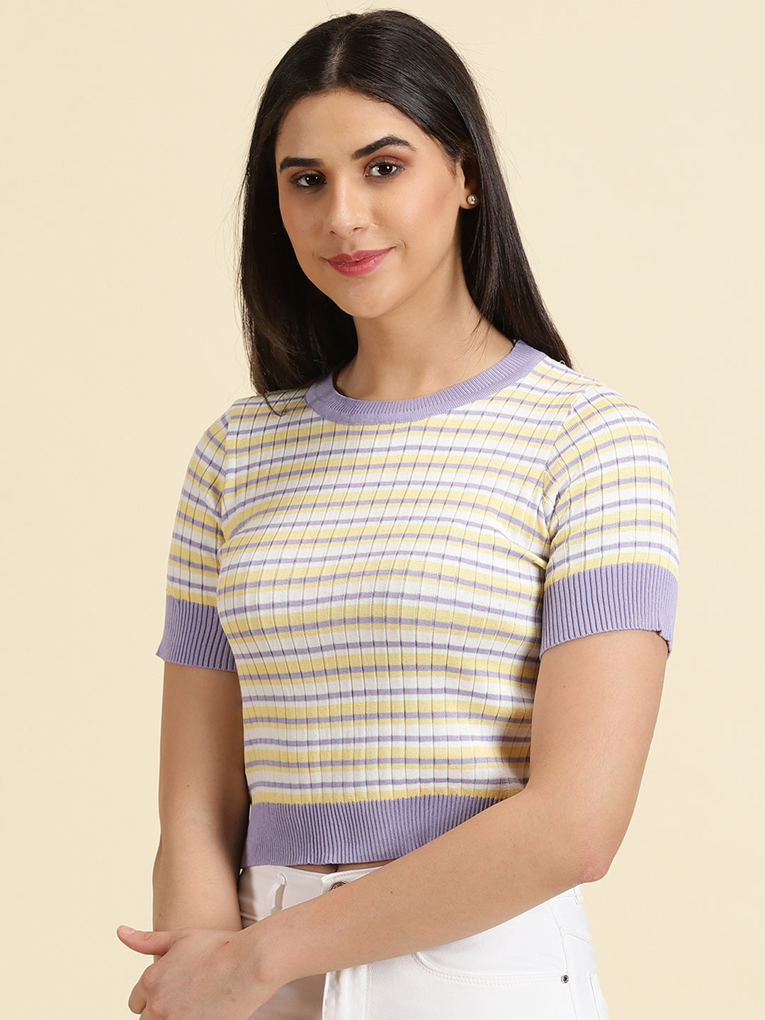 Women's Lavender Striped Fitted Top