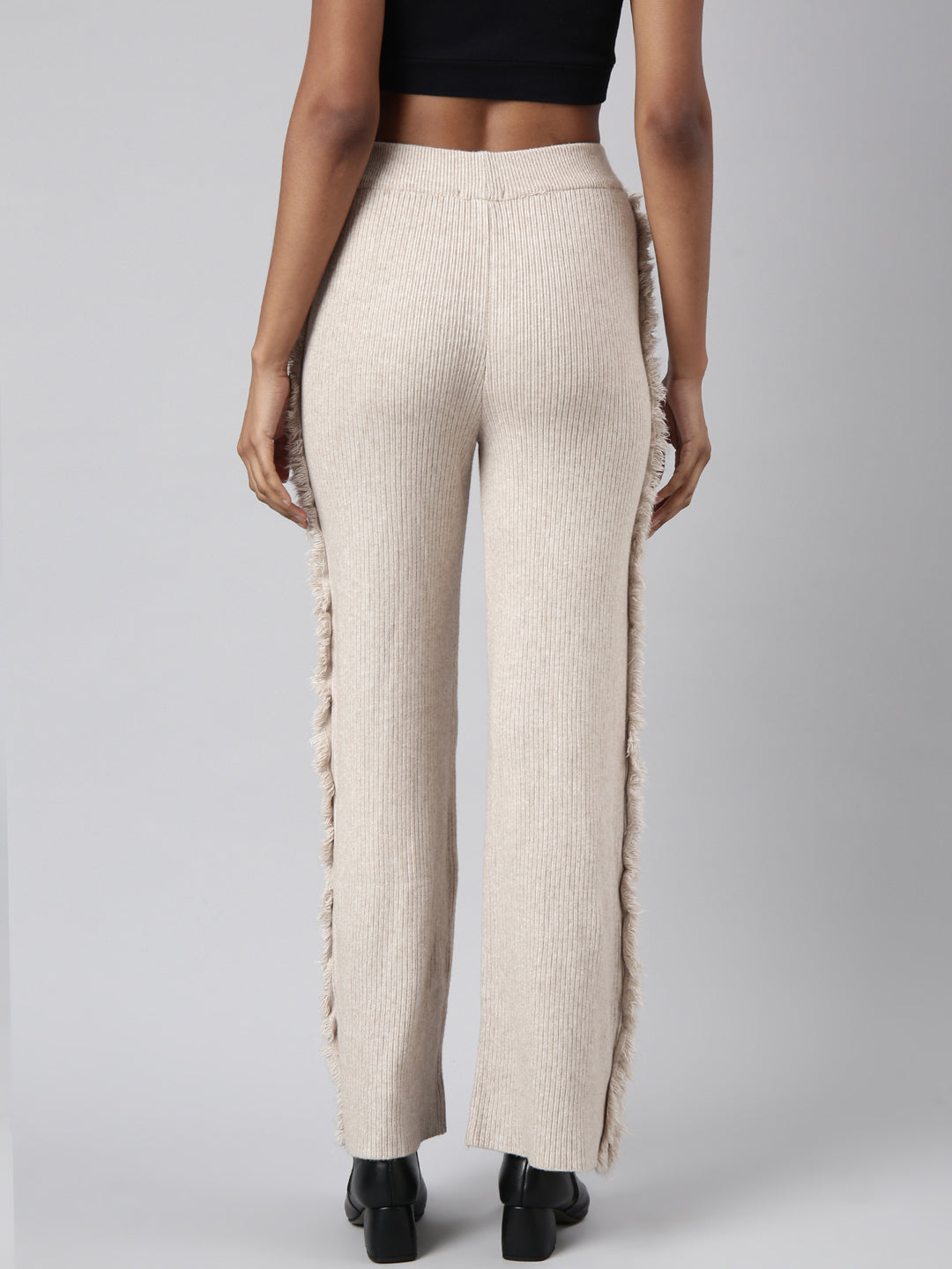 Women Solid Beige Parallel Trousers