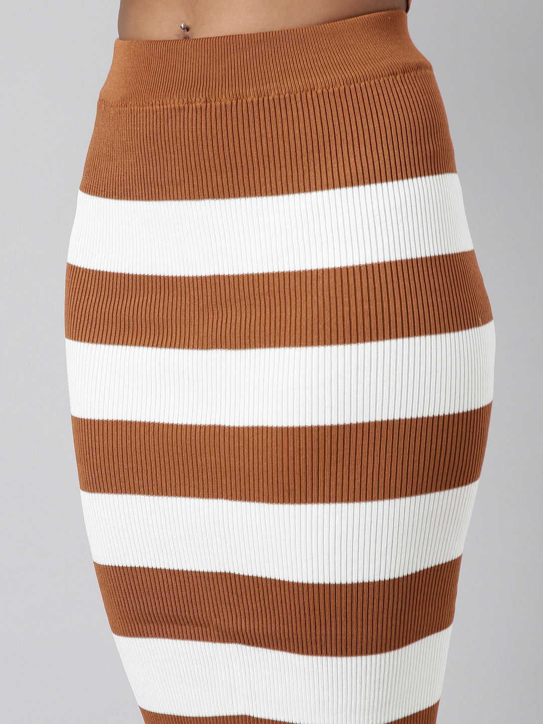 Women Brown Striped Top & Skirt Set