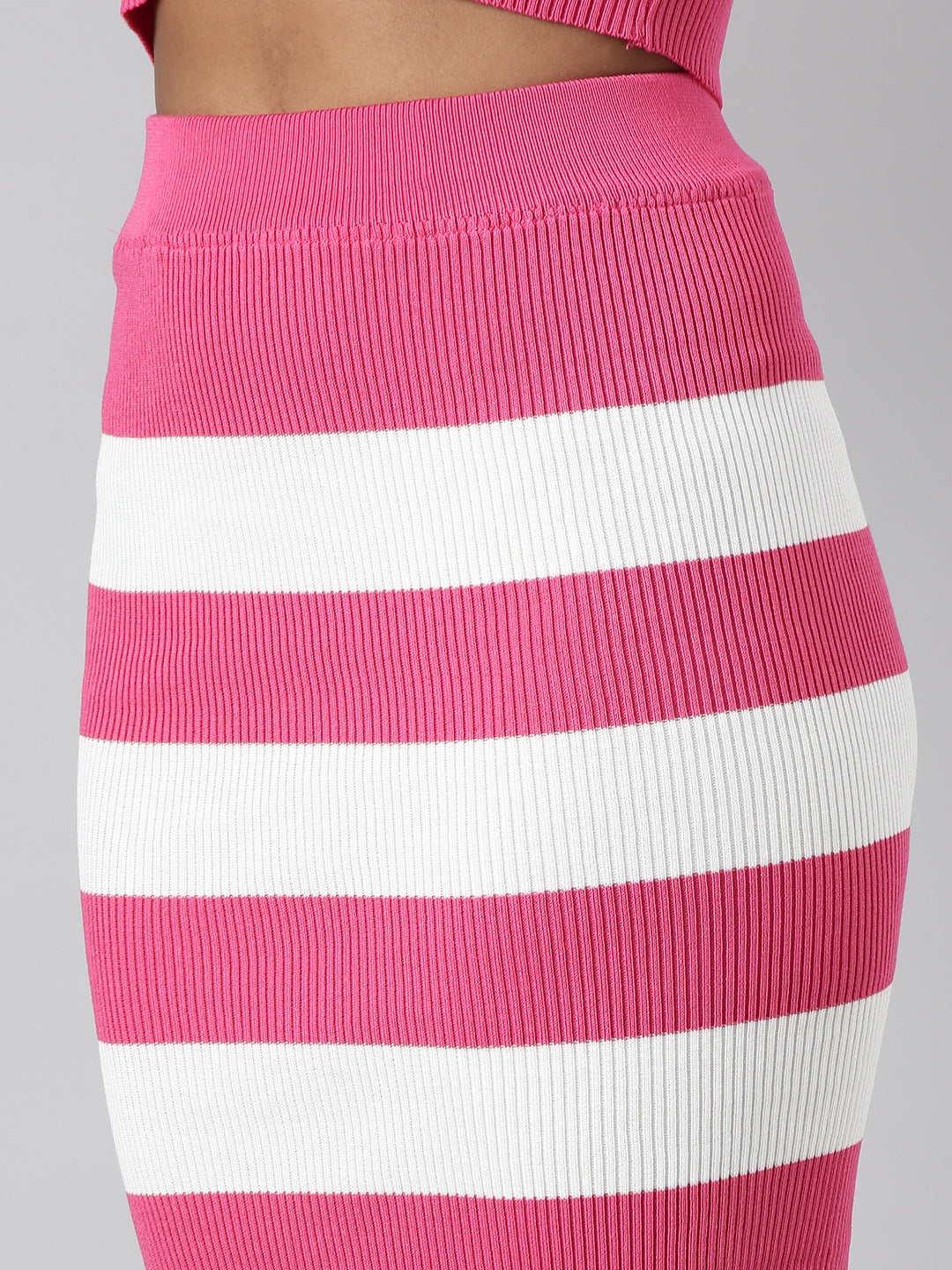 Women Pink Striped Top & Skirt Set