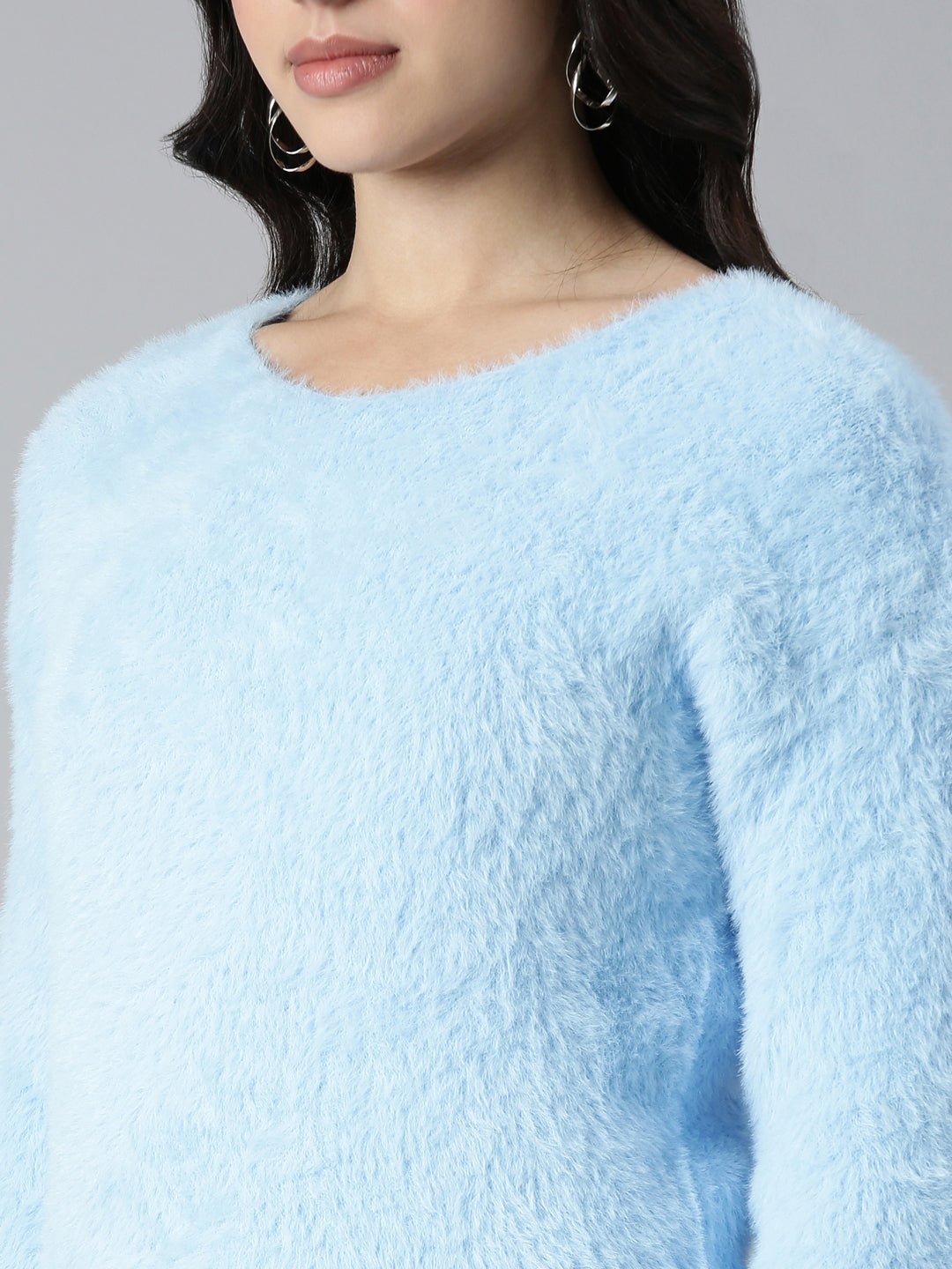 Women Solid Blue Drop Shoulder Pullover