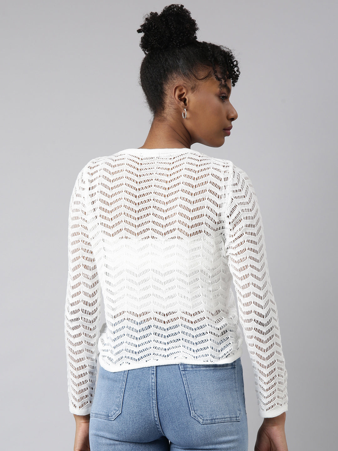 Women White Solid Crochet Top