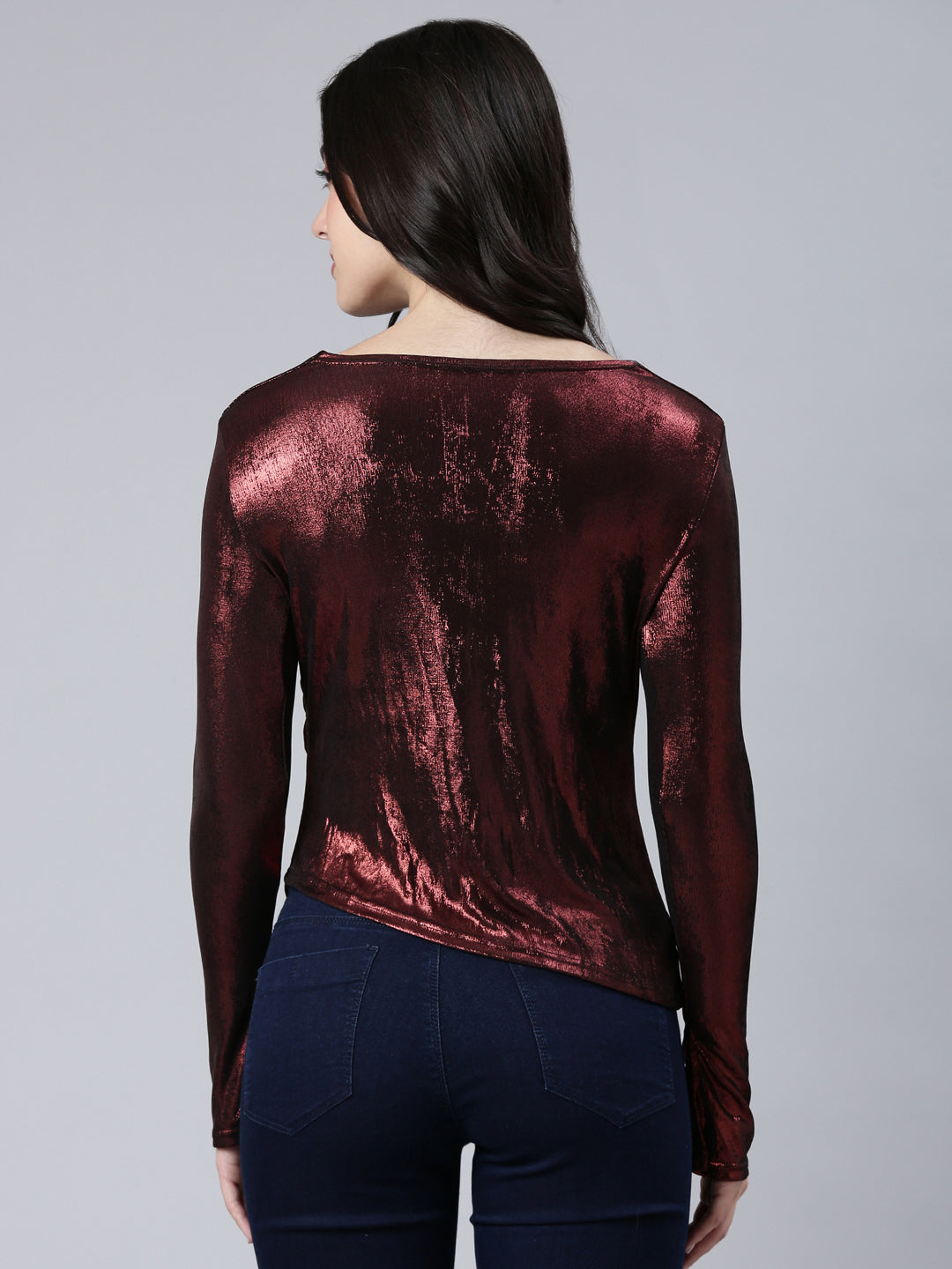 Women Solid Maroon Fitted Top
