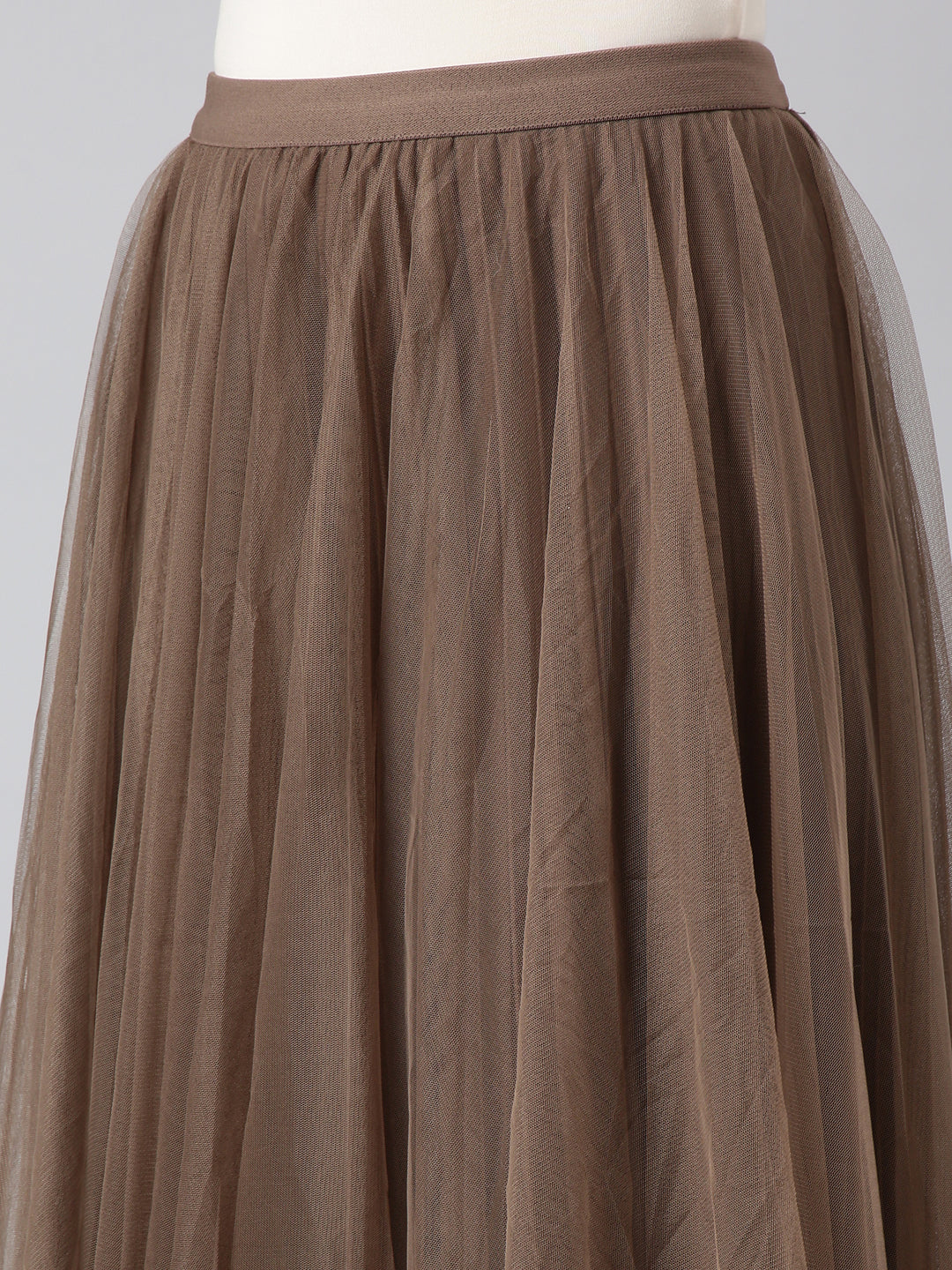 Women Flared Midi Brown Solid Skirt