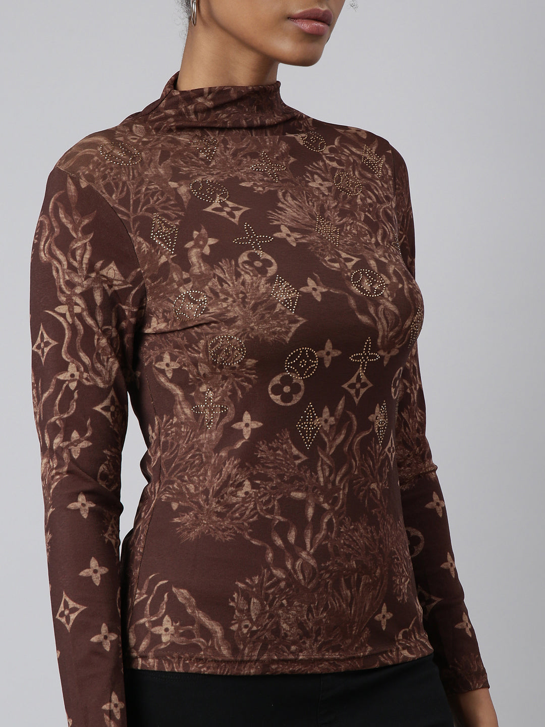 Women Brown Floral Fitted Top