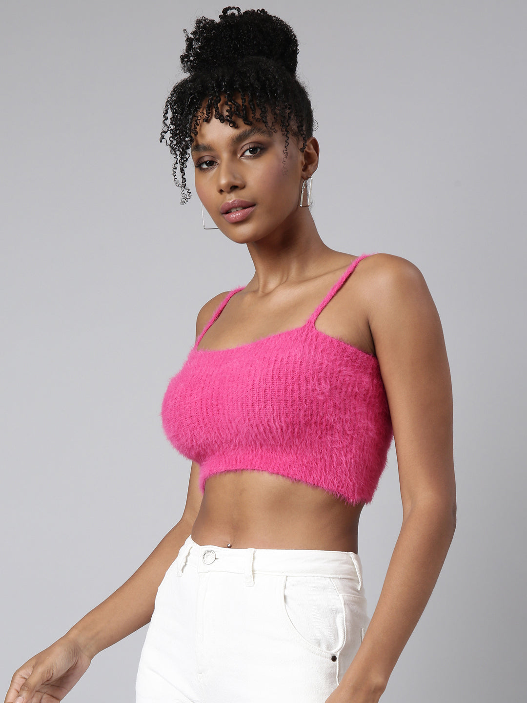 Women Solid Pink Crop Front-Open Sweater