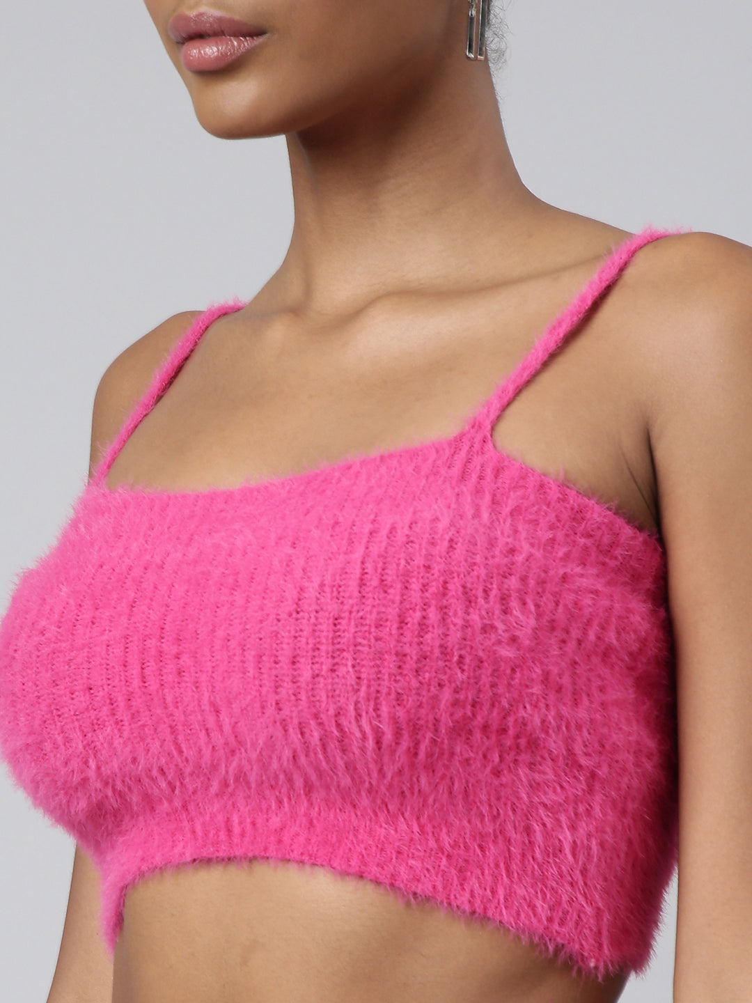 Women Solid Pink Crop Front-Open Sweater