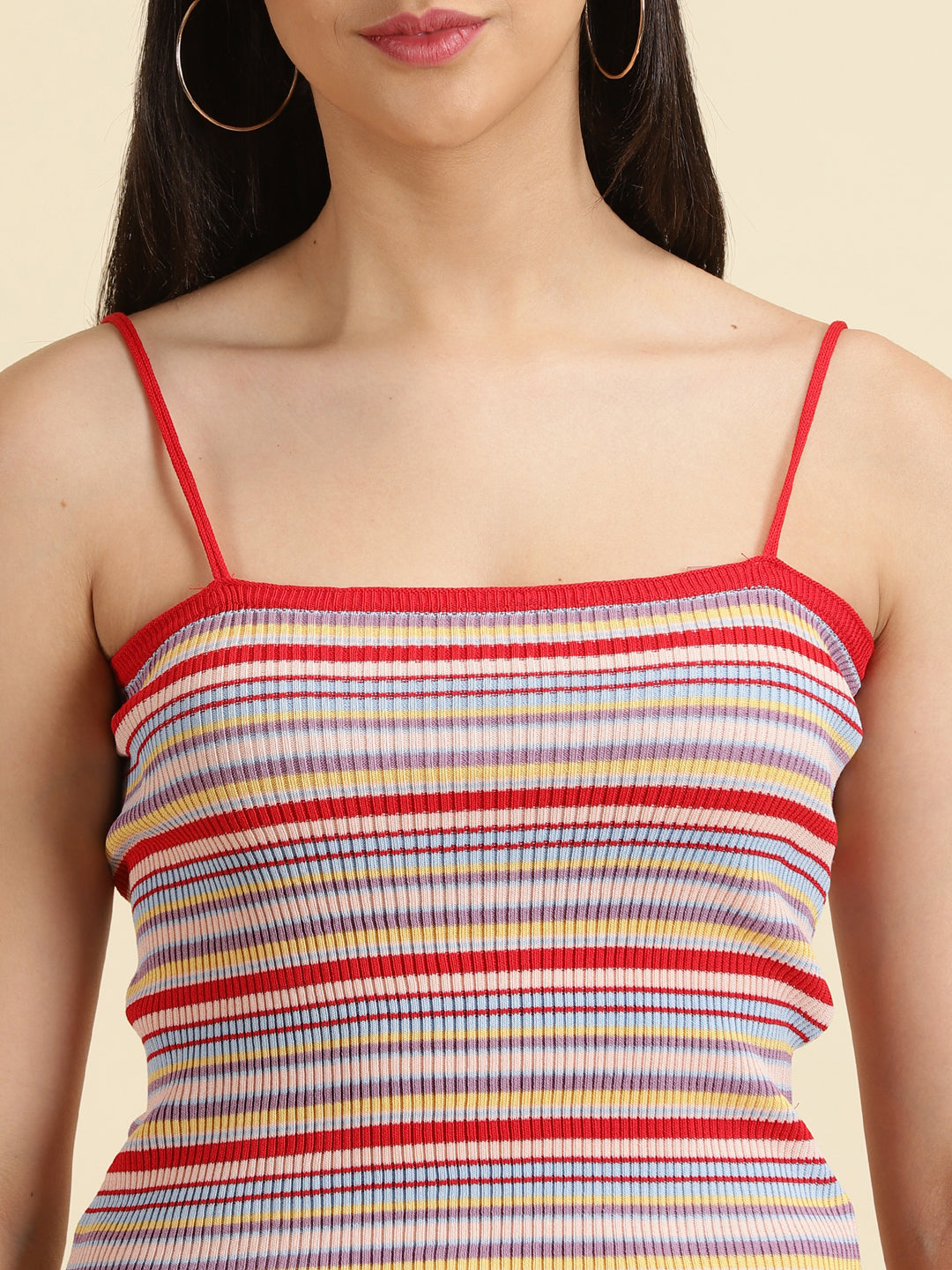 Women's Red Striped Fitted Top