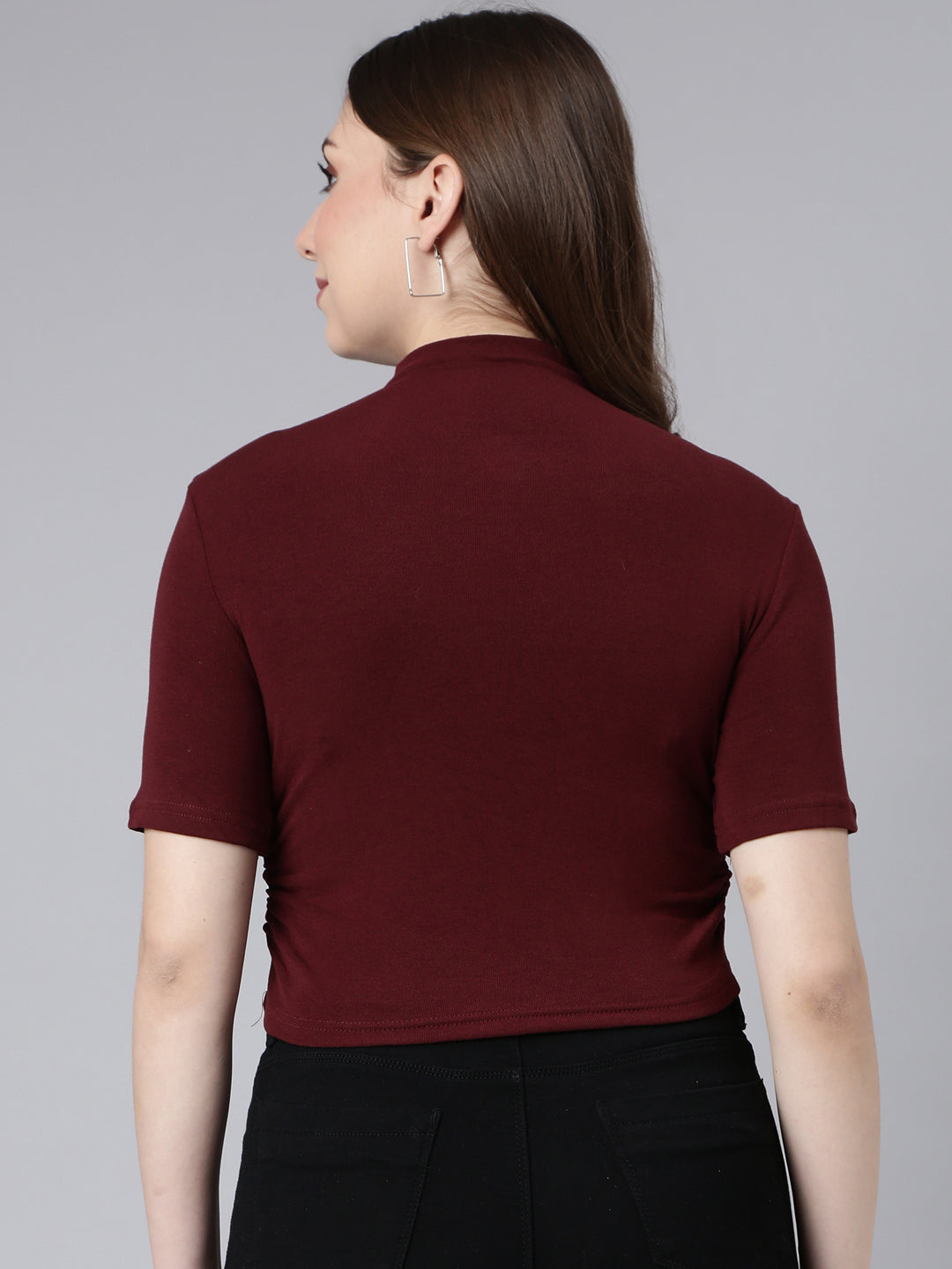 Women Maroon Solid Fitted Top