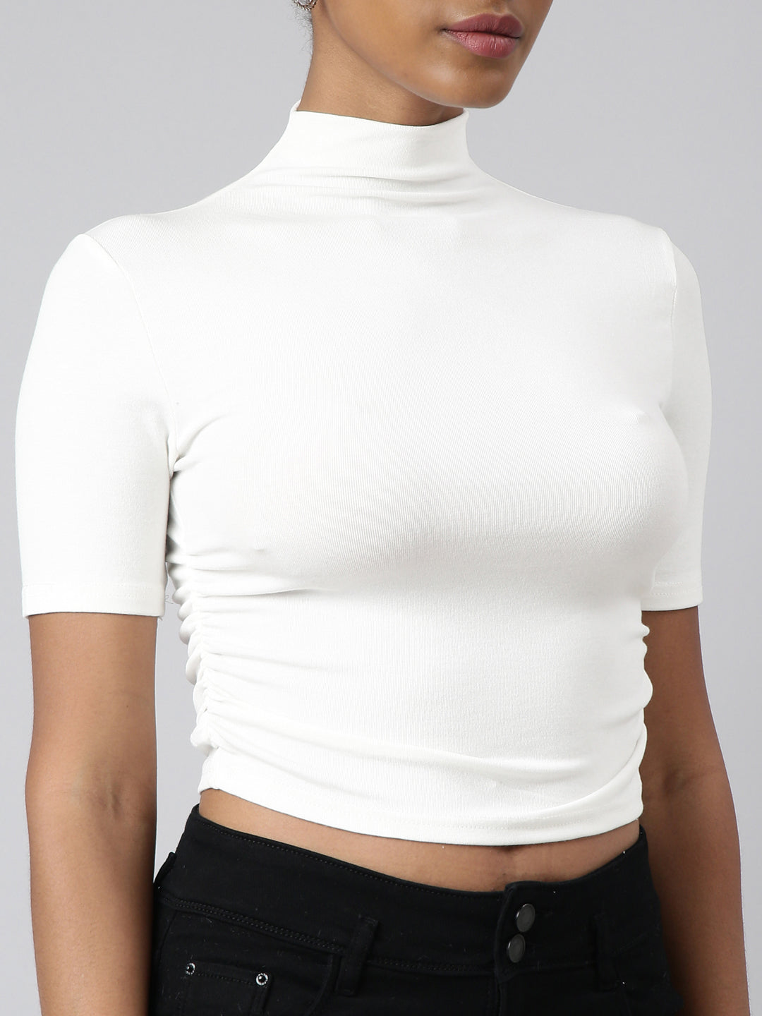 Women White Solid Fitted Top